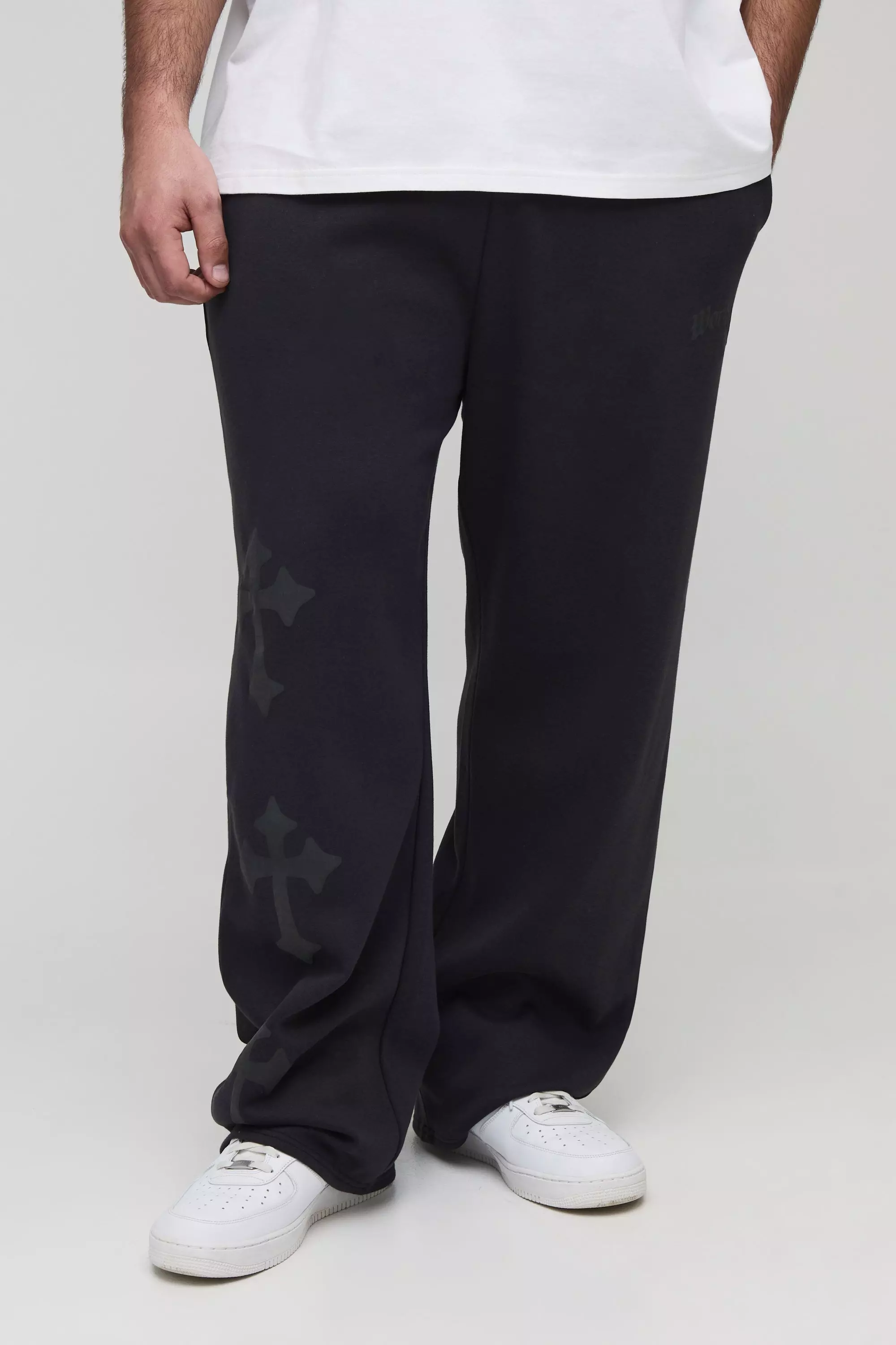 Plus Relaxed Puff Print Cross Sweatpants Black