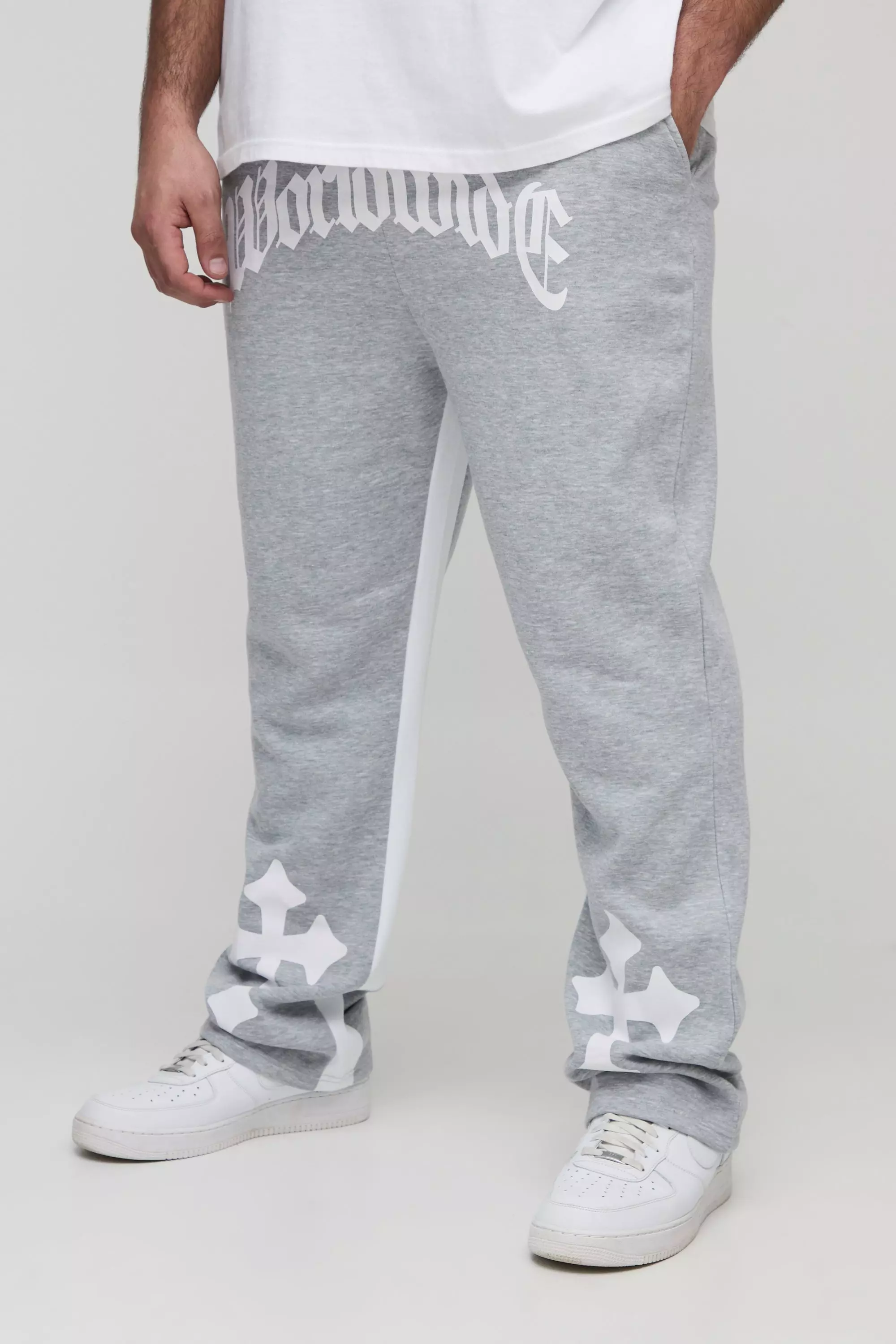 Plus Worldwide Cross Print Flared Gusset Sweatpants Grey marl