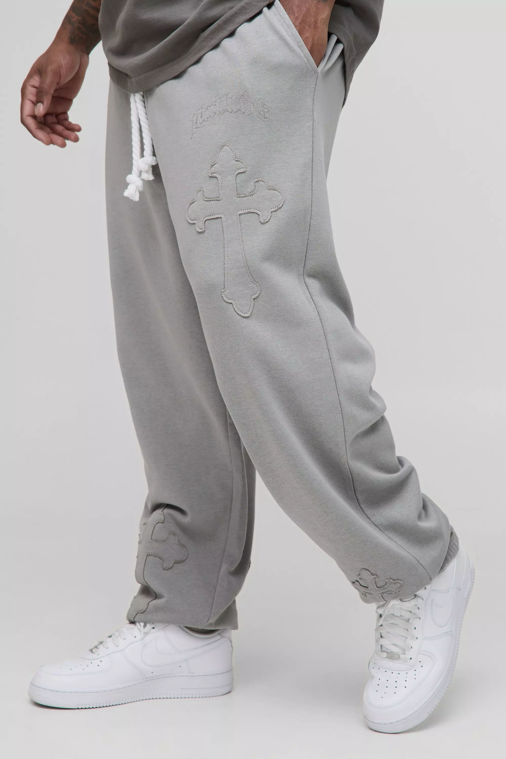 Plus Cross Applique Rope Drawcord Oversized Loopback Jogger Khaki