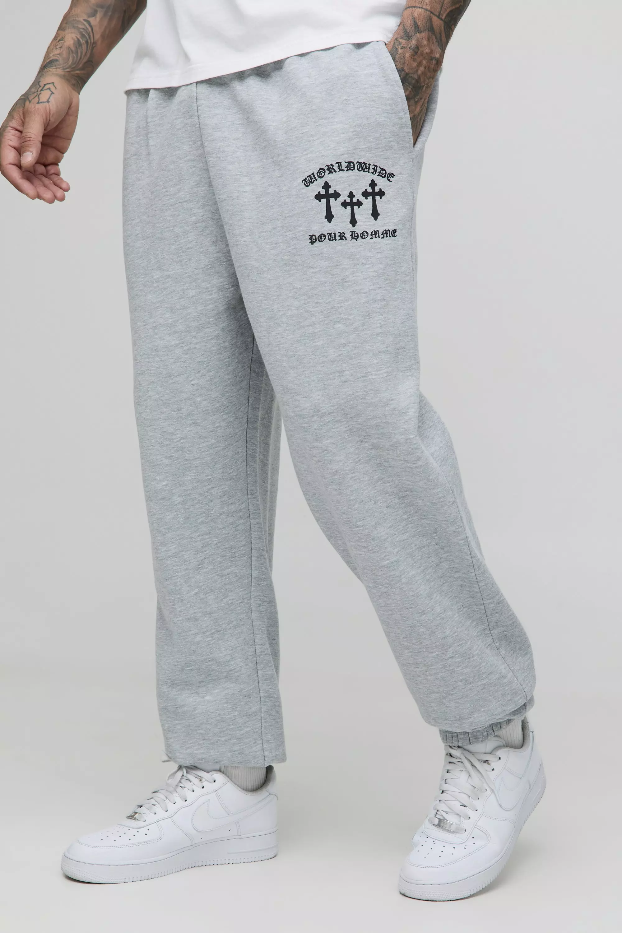 Grey marl Tall Cross Print Oversized Jogger alternative image