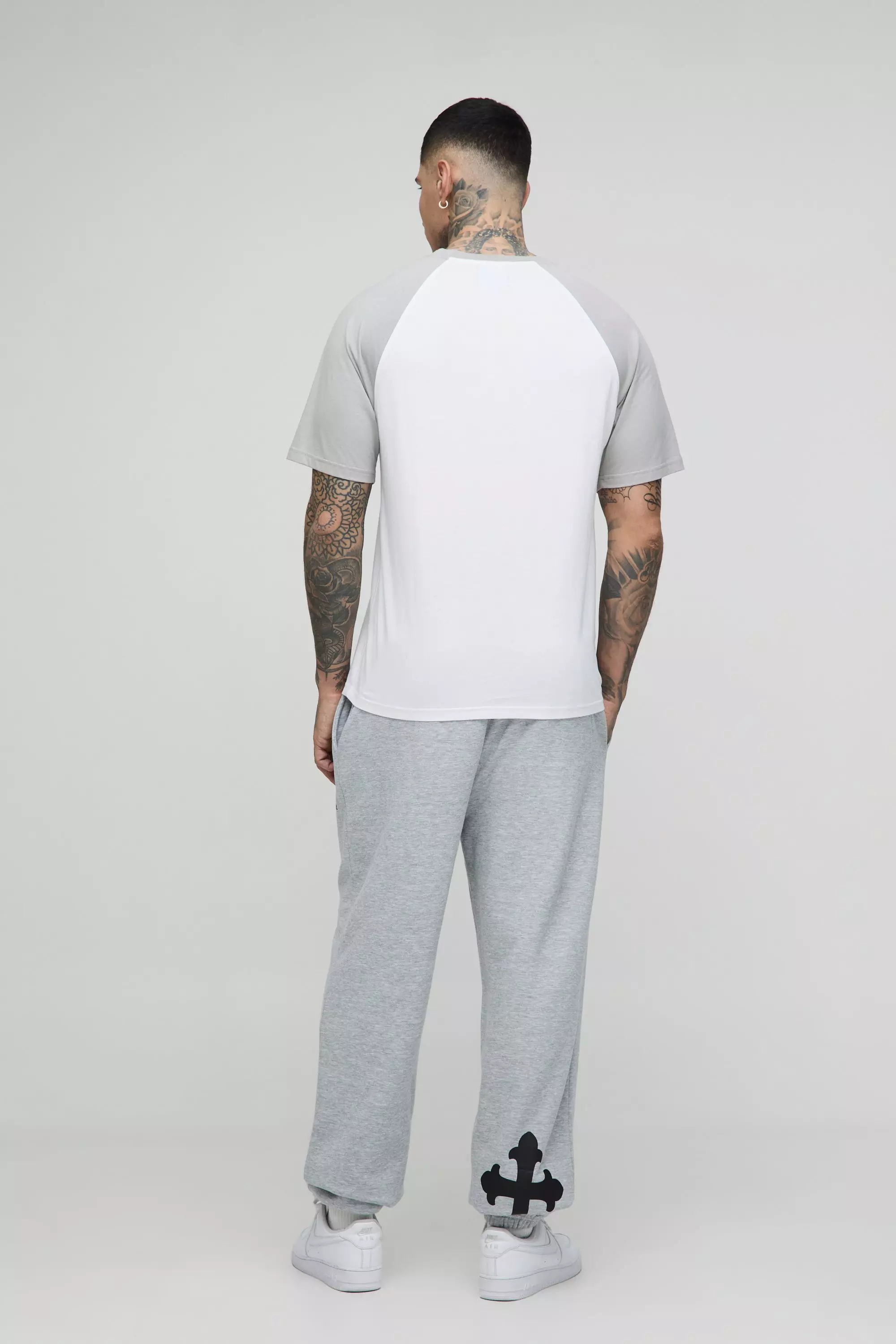 Grey marl Tall Cross Print Oversized Jogger alternative image