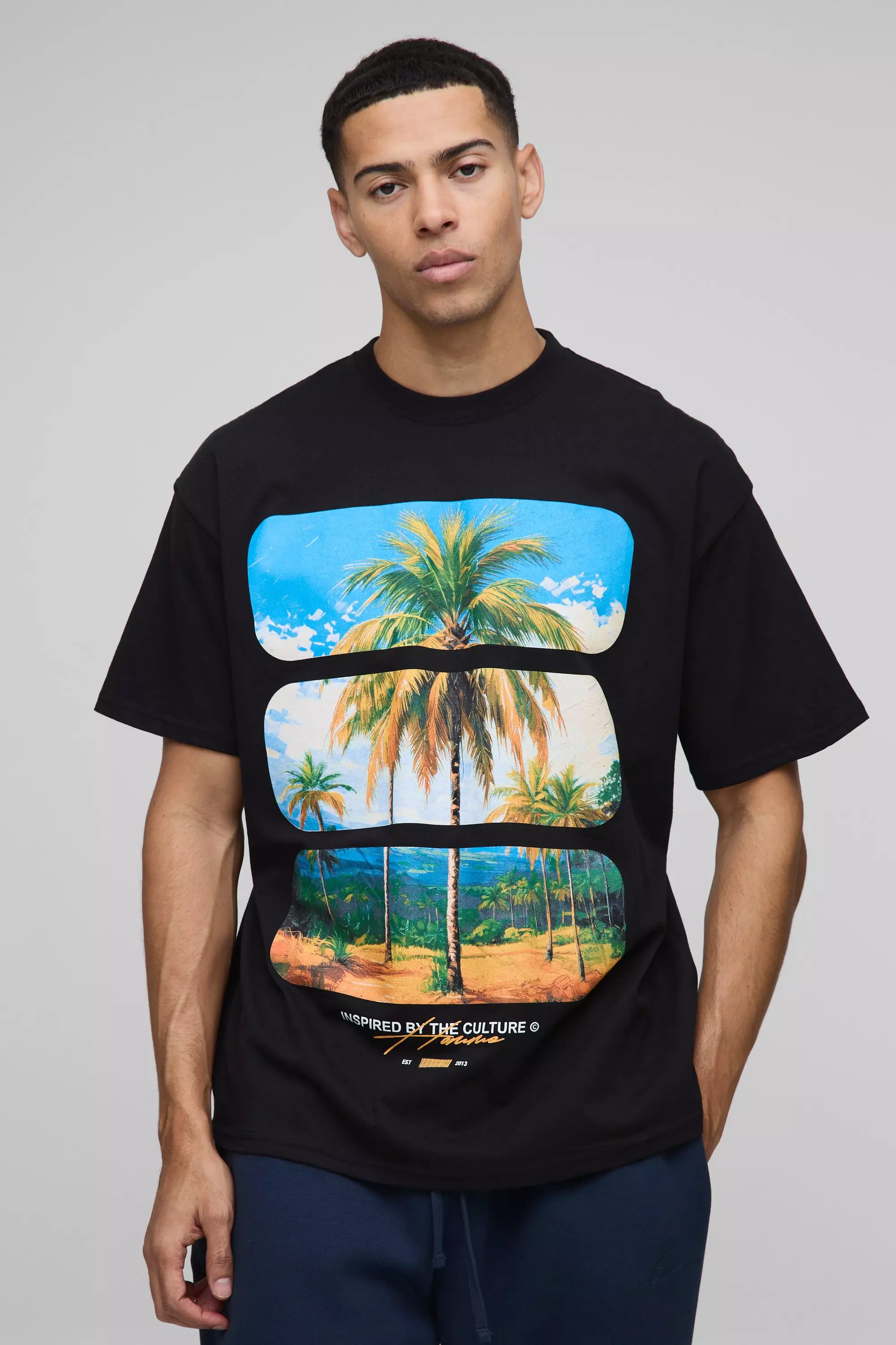 Oversize T-Shirt mit Palmen-Print, Black alternatives Bild