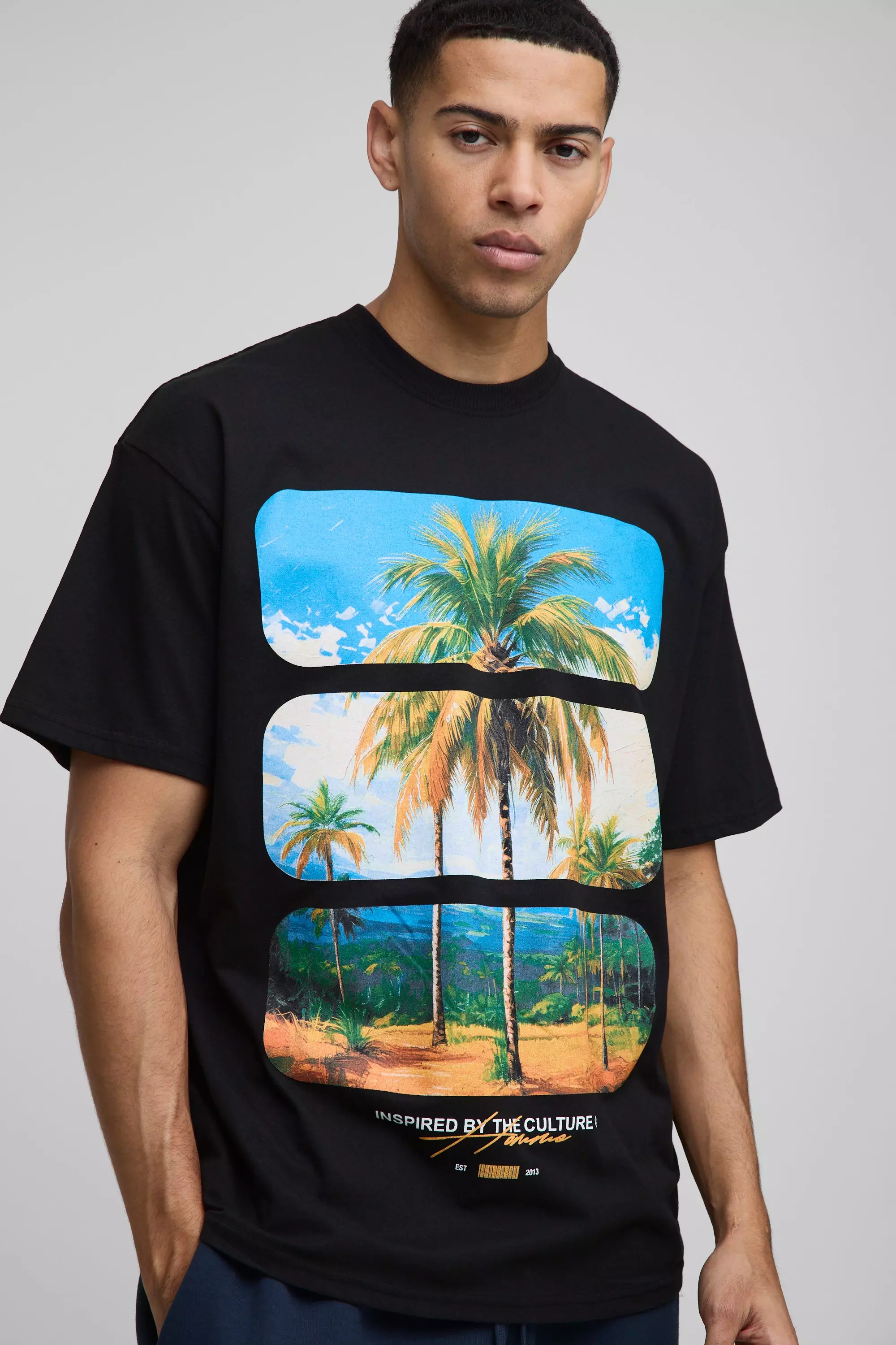 Oversize T-Shirt mit Palmen-Print, Black alternatives Bild