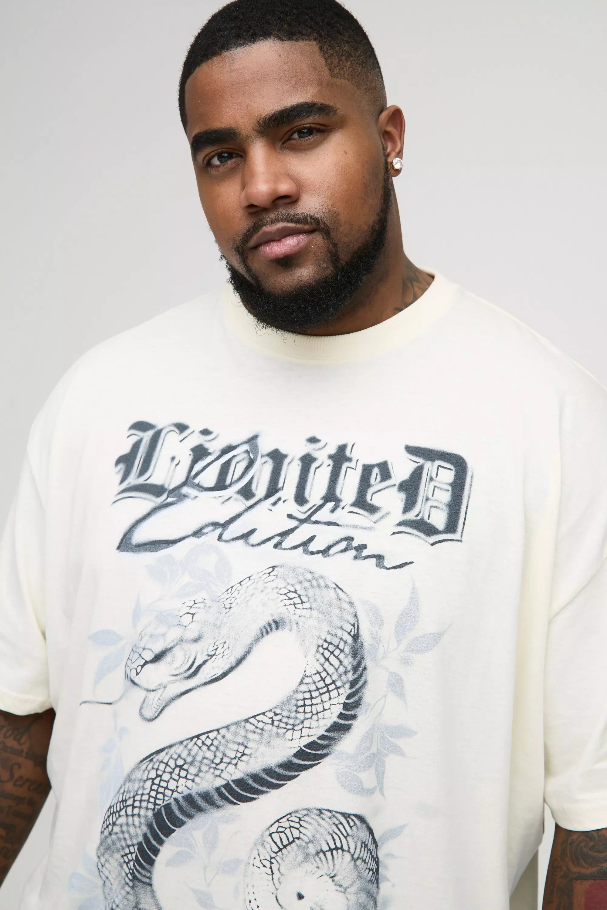 Ecru Plus Oversized Limited Slangenprint T-Shirt alternatieve afbeelding
