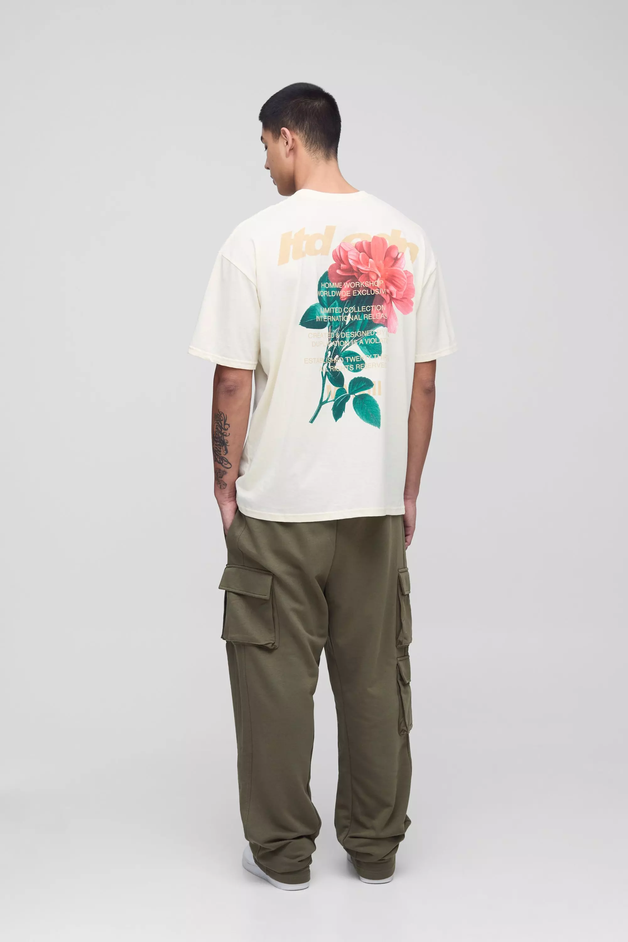 Ecru Tall Oversized LTD EDN Rose Print T-Shirt alternative image