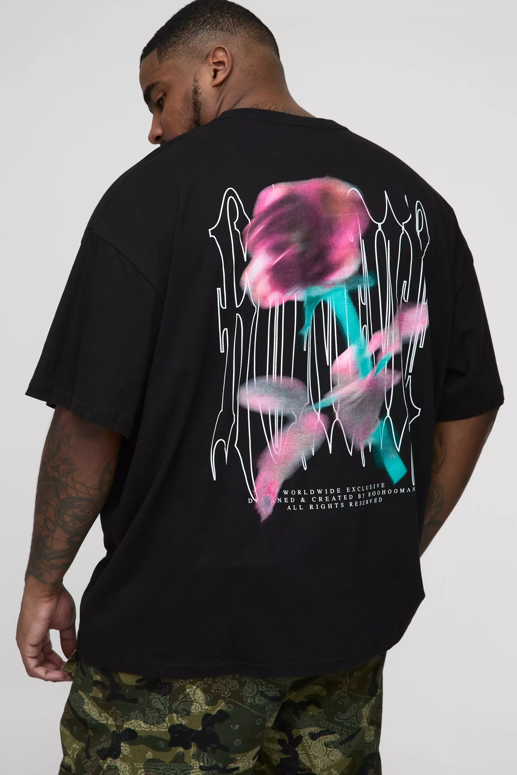 Plus Oversized Gothic Rose Print T-Shirt | boohooMAN USA