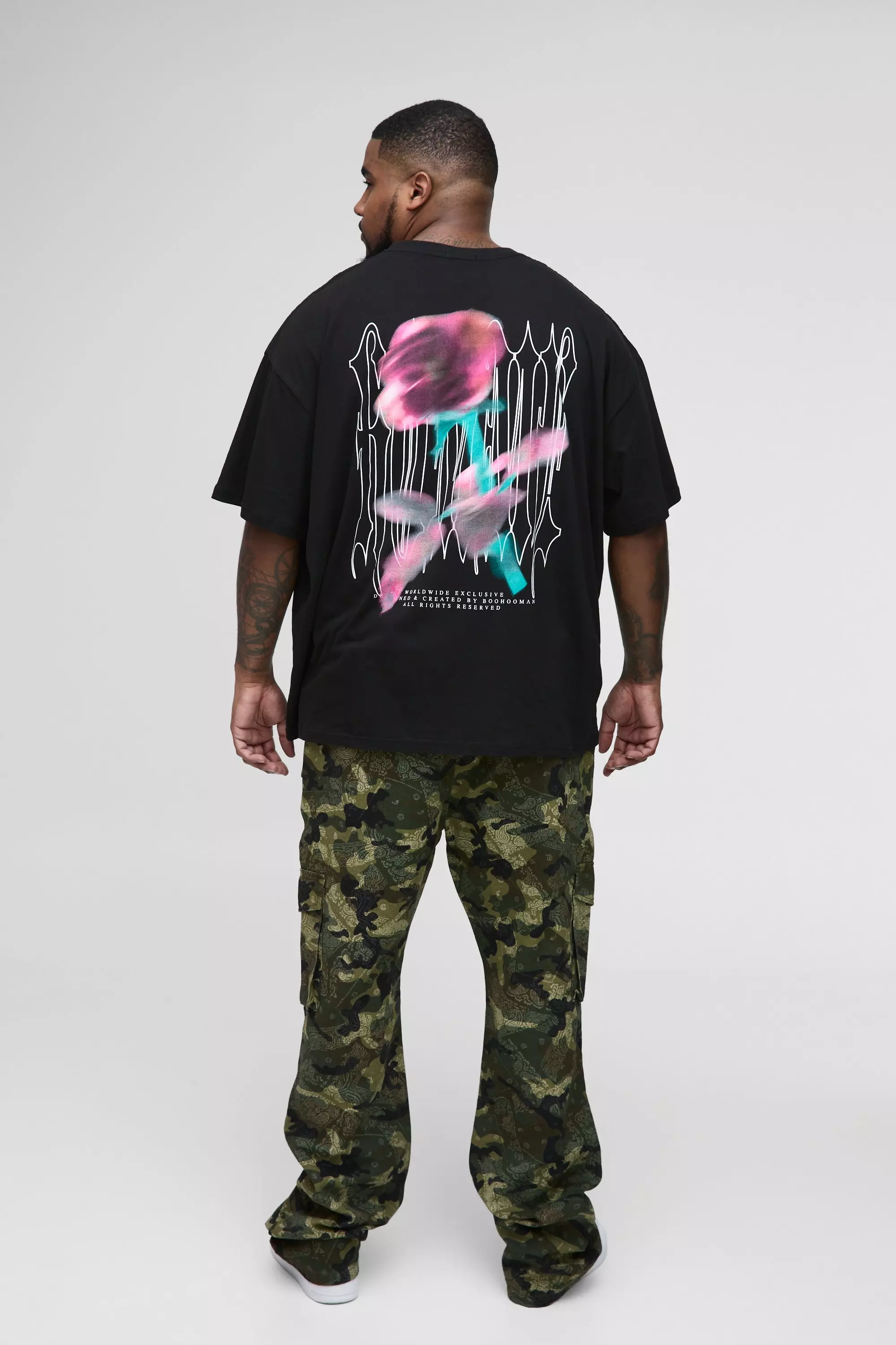 Plus Oversized Gothic Rose Print T-Shirt | boohooMAN USA