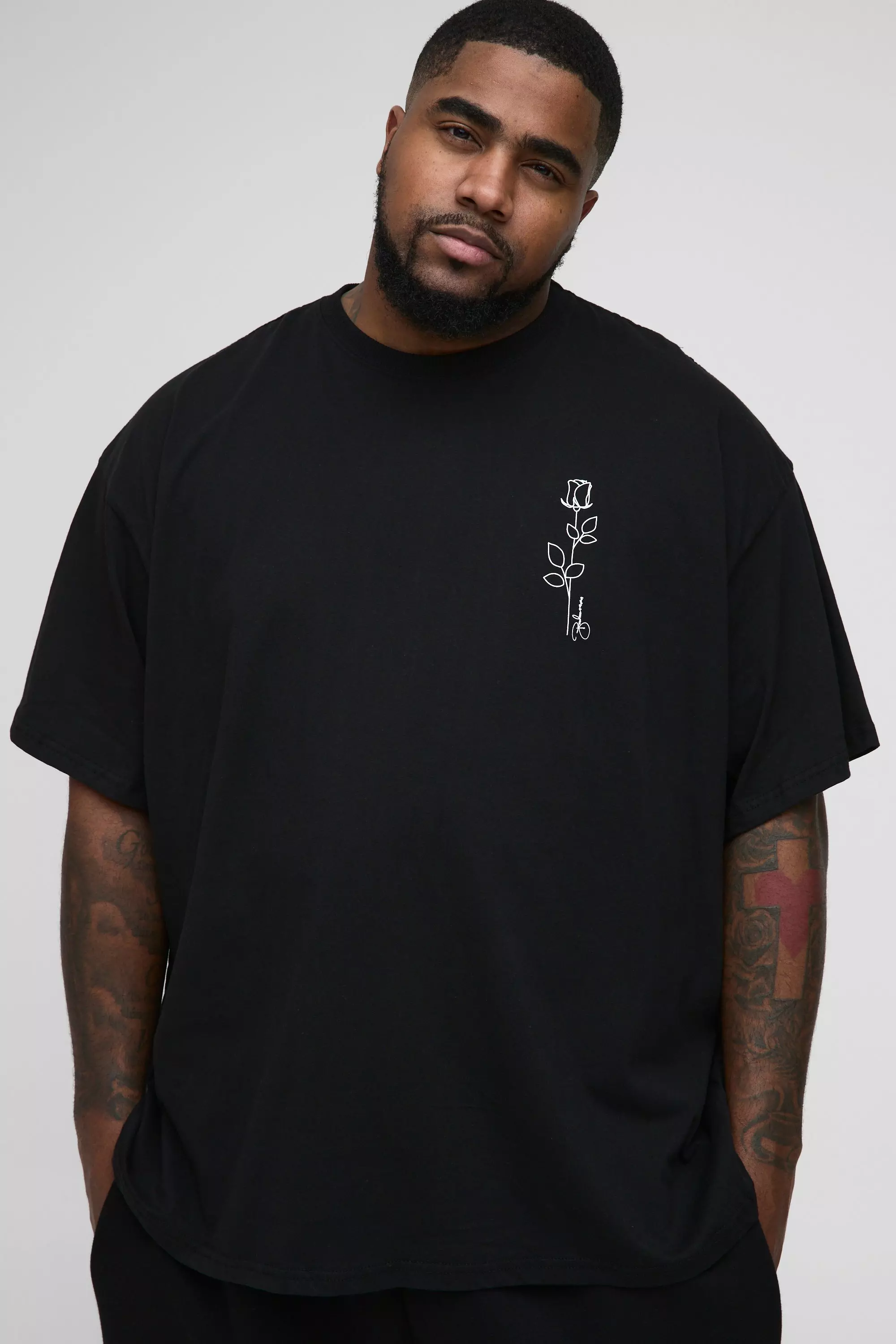 Grande taille - T-shirt oversize fleuri, Black autre image