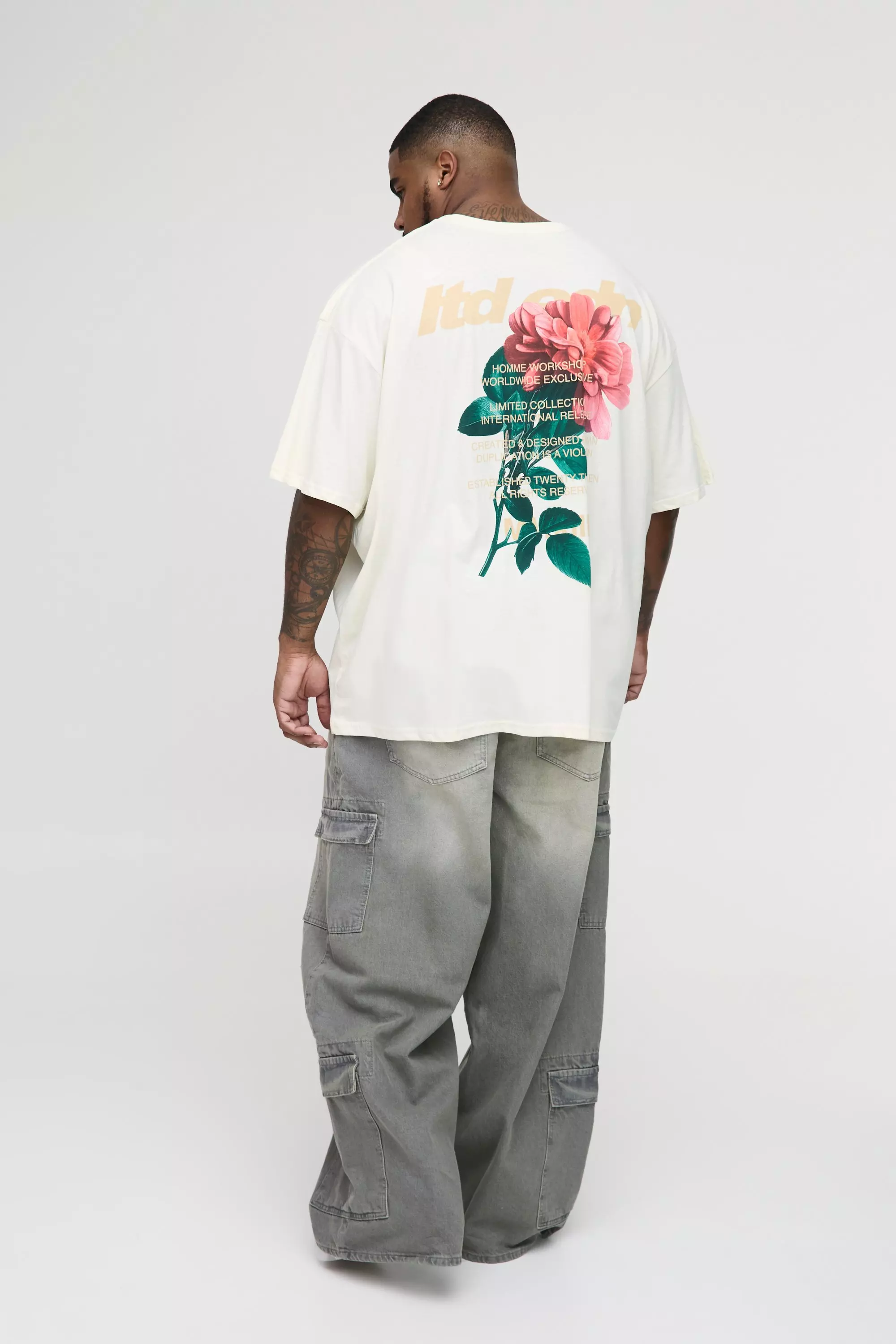 Ecru Plus Oversized LTD EDN Rose Print T-Shirt alternative image