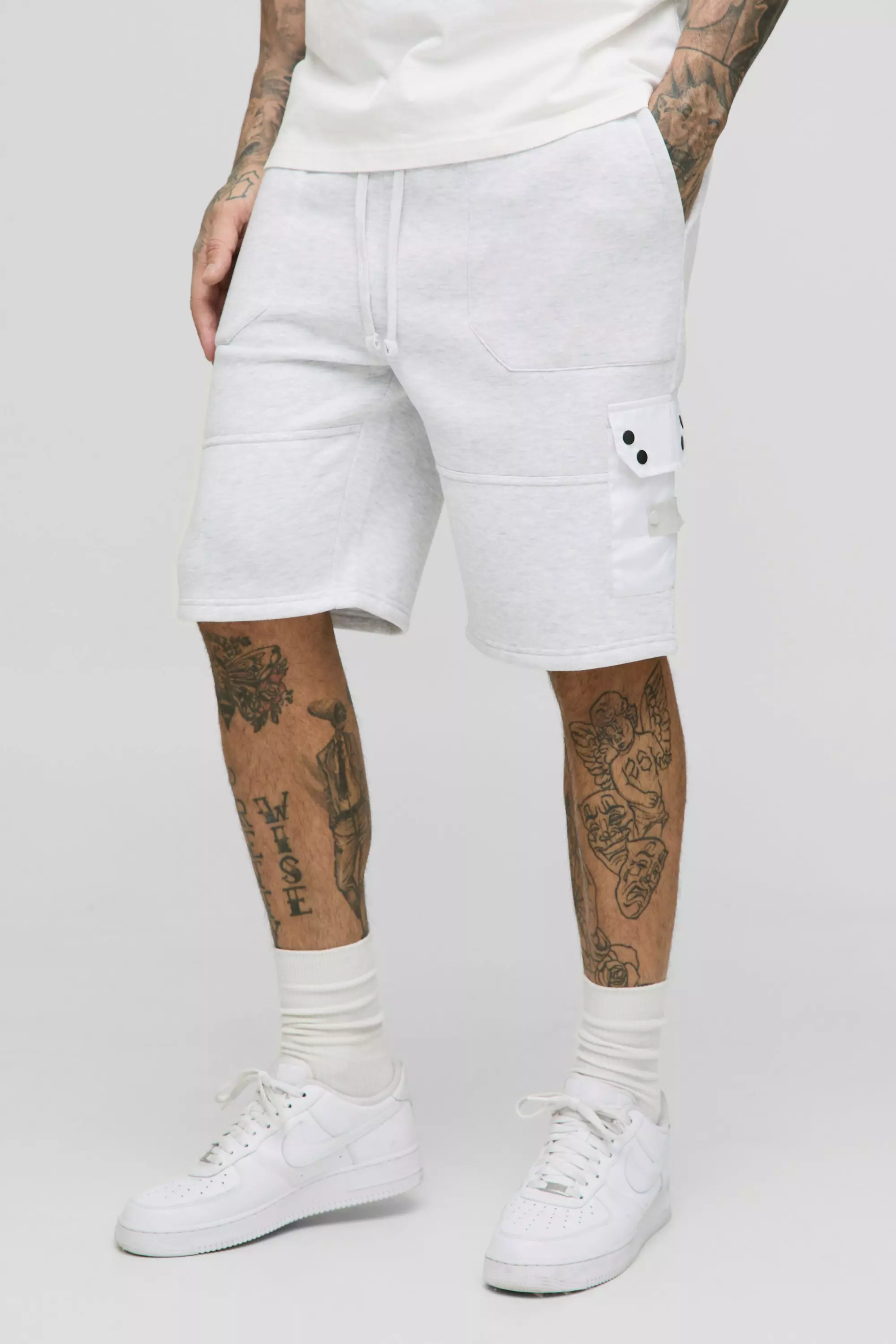Grey marl Tall Utility Pocket Loose Fit Jersey Shorts alternative image