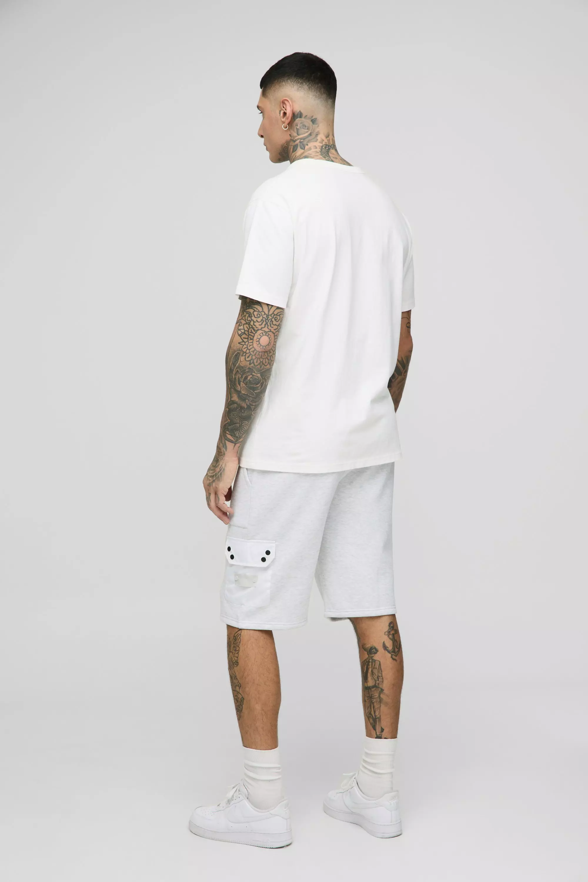 Grey marl Tall Utility Pocket Loose Fit Jersey Shorts alternative image