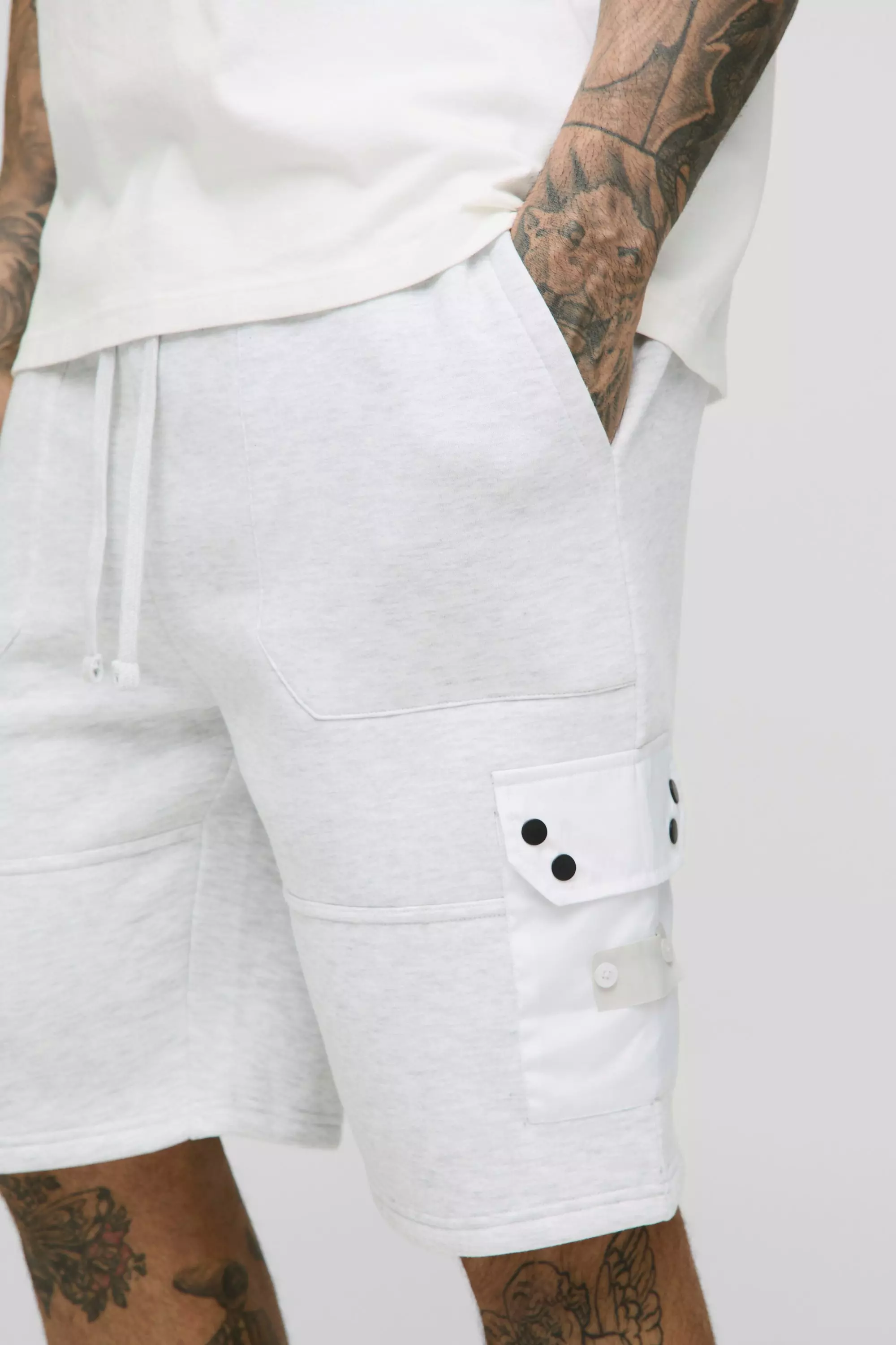 Grey marl Tall Utility Pocket Loose Fit Jersey Shorts alternative image