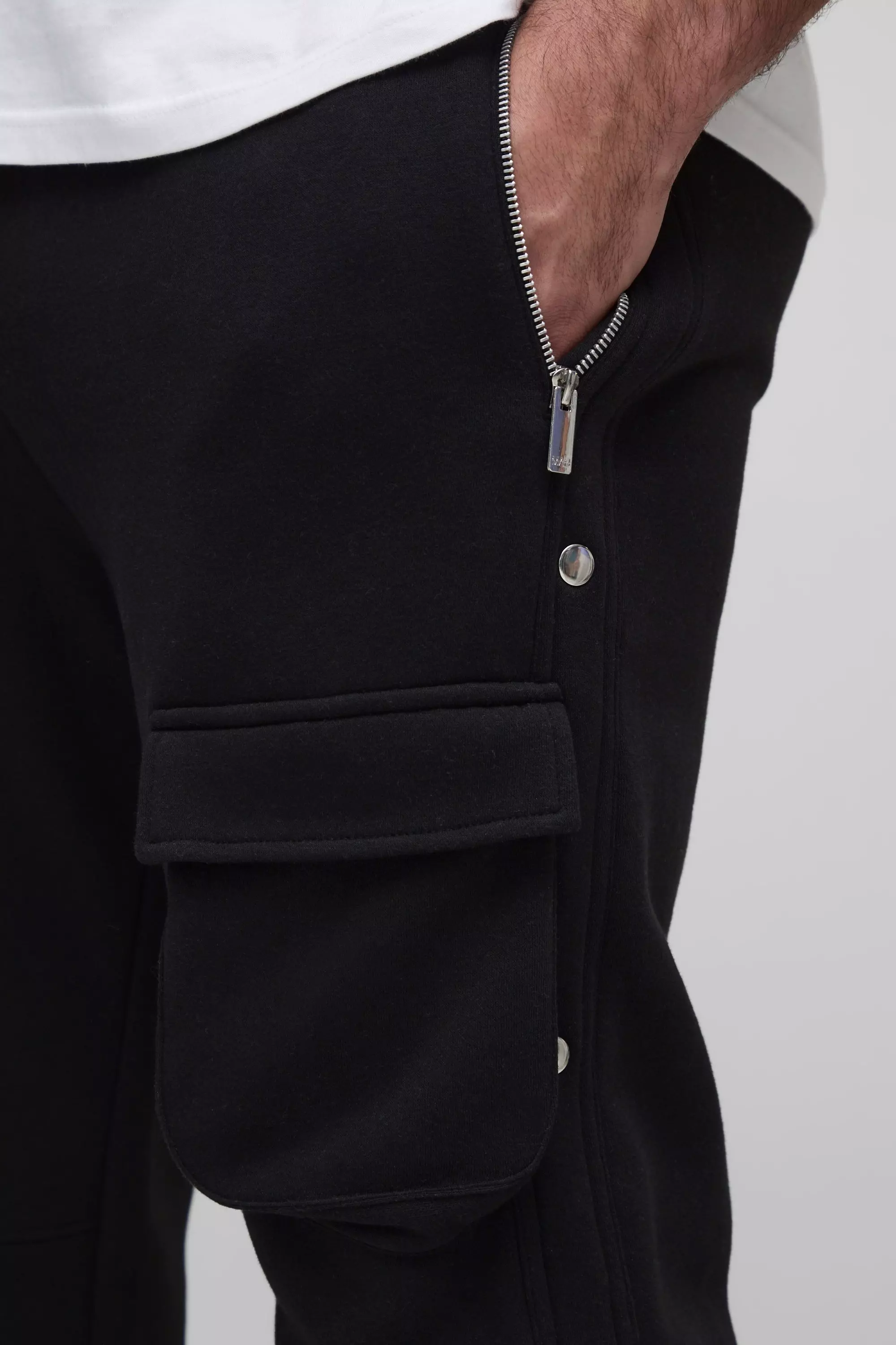 Plus Slim Stacked Flared Popper Detail Sweatpants | boohooMAN USA