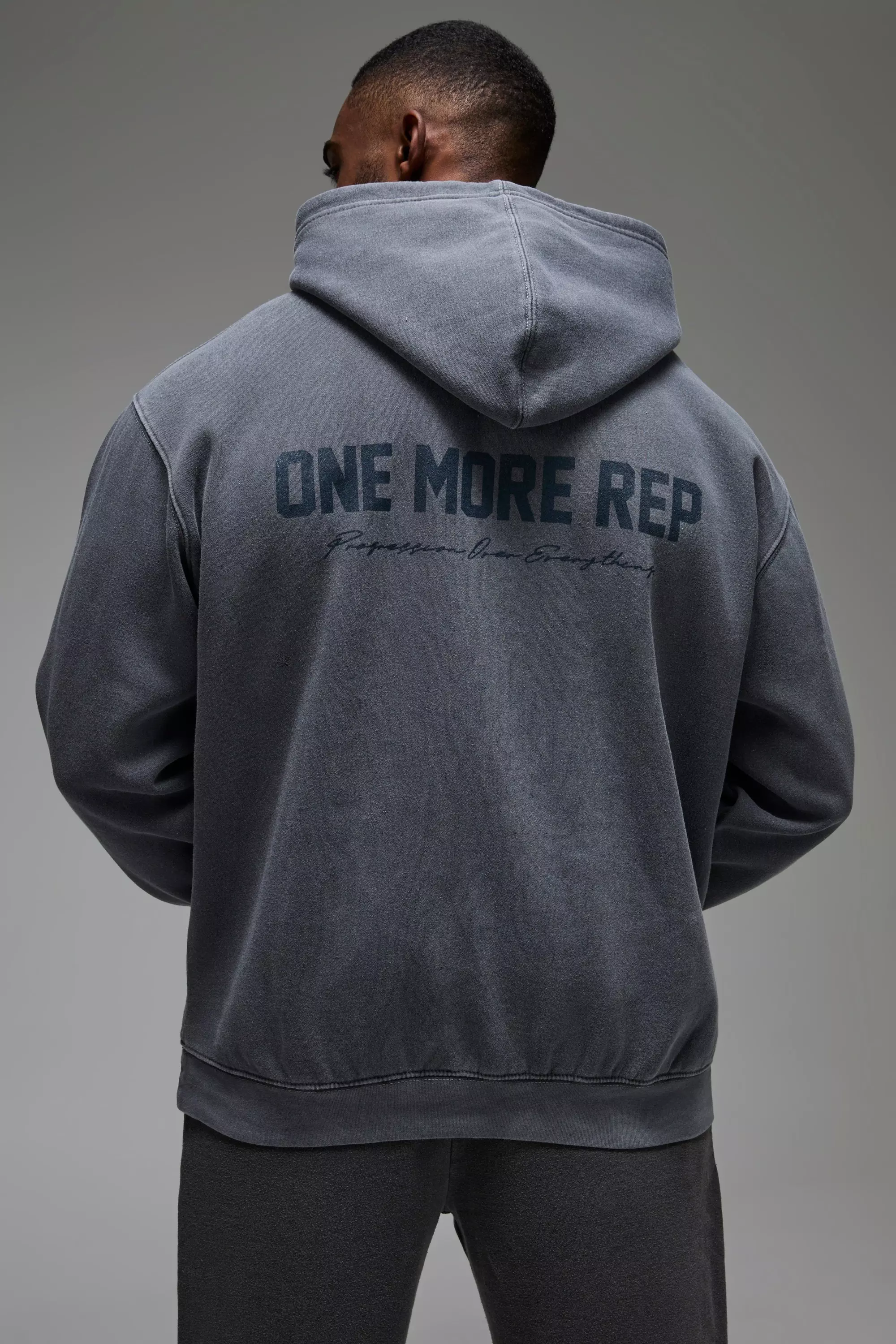 Man Active One More Rep Oversized Washed Hoodie steel