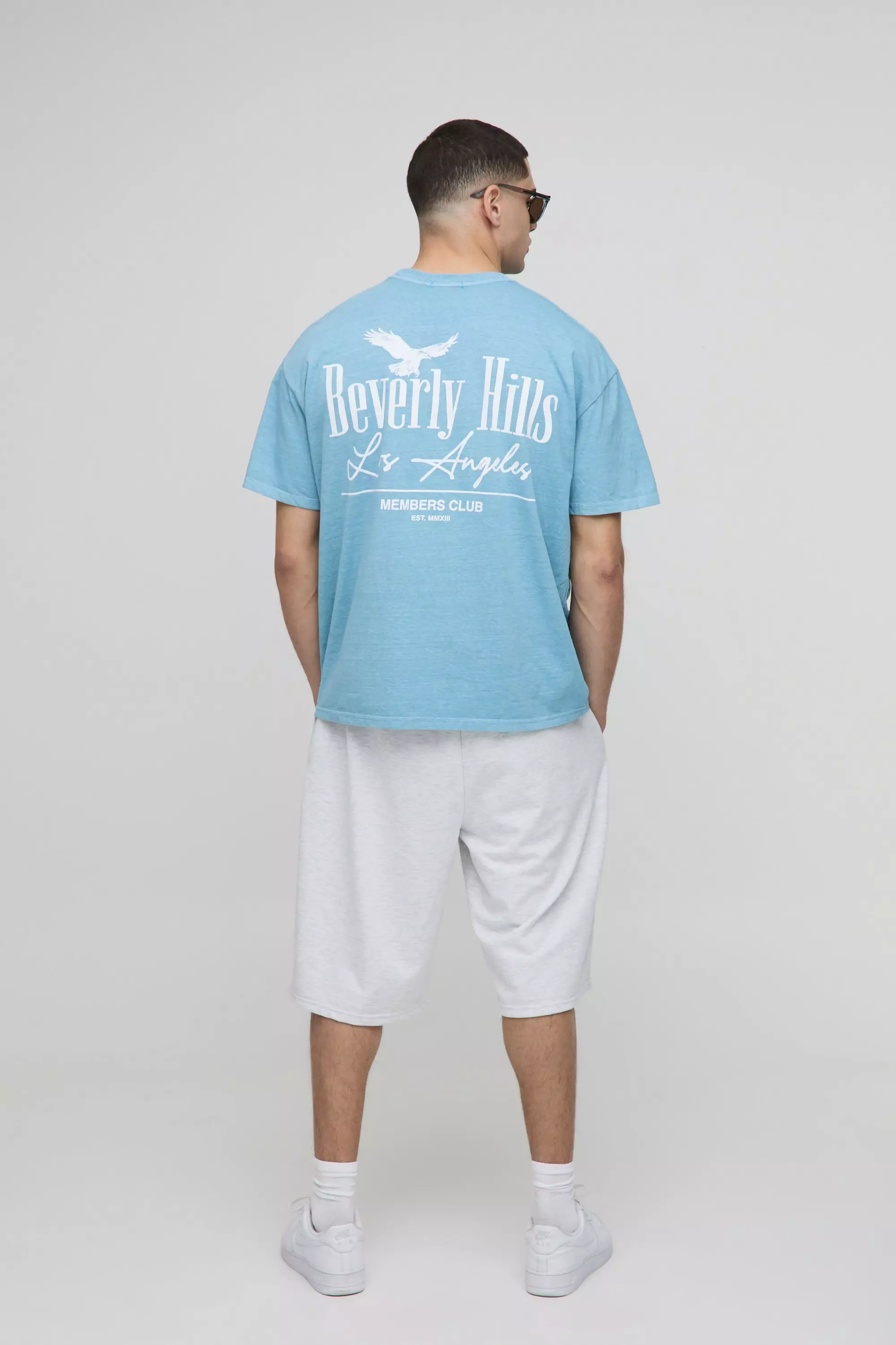 Oversized Beverly Hills Bird Graphic Washed T-Shirt | boohooMAN USA