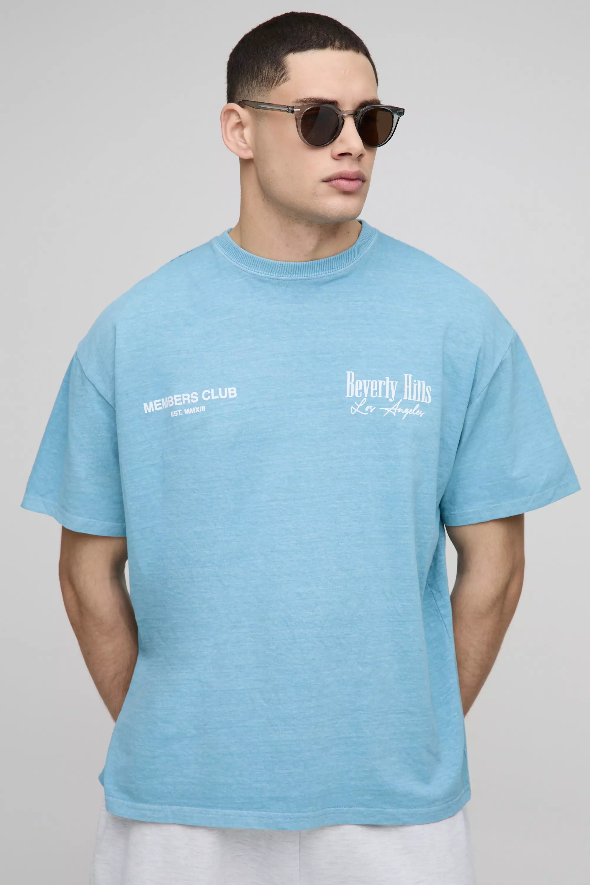 Oversized Beverly Hills Bird Graphic Washed T-Shirt | boohooMAN USA