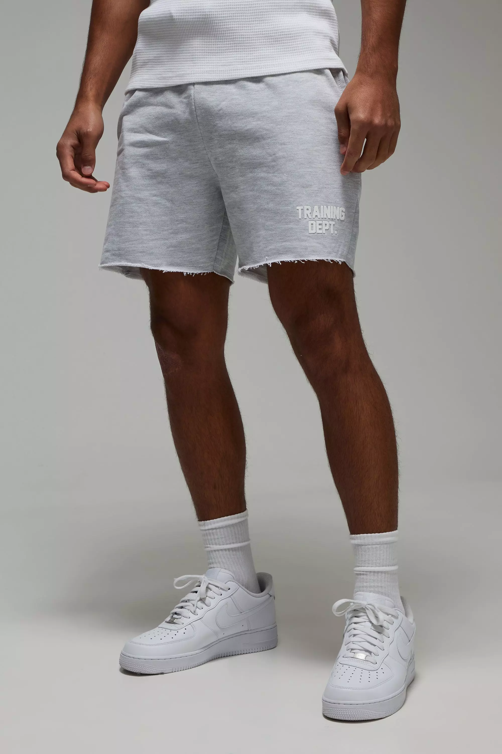 Grey marl Man Active 5inch Loose Fit Raw Edge Shorts alternative image