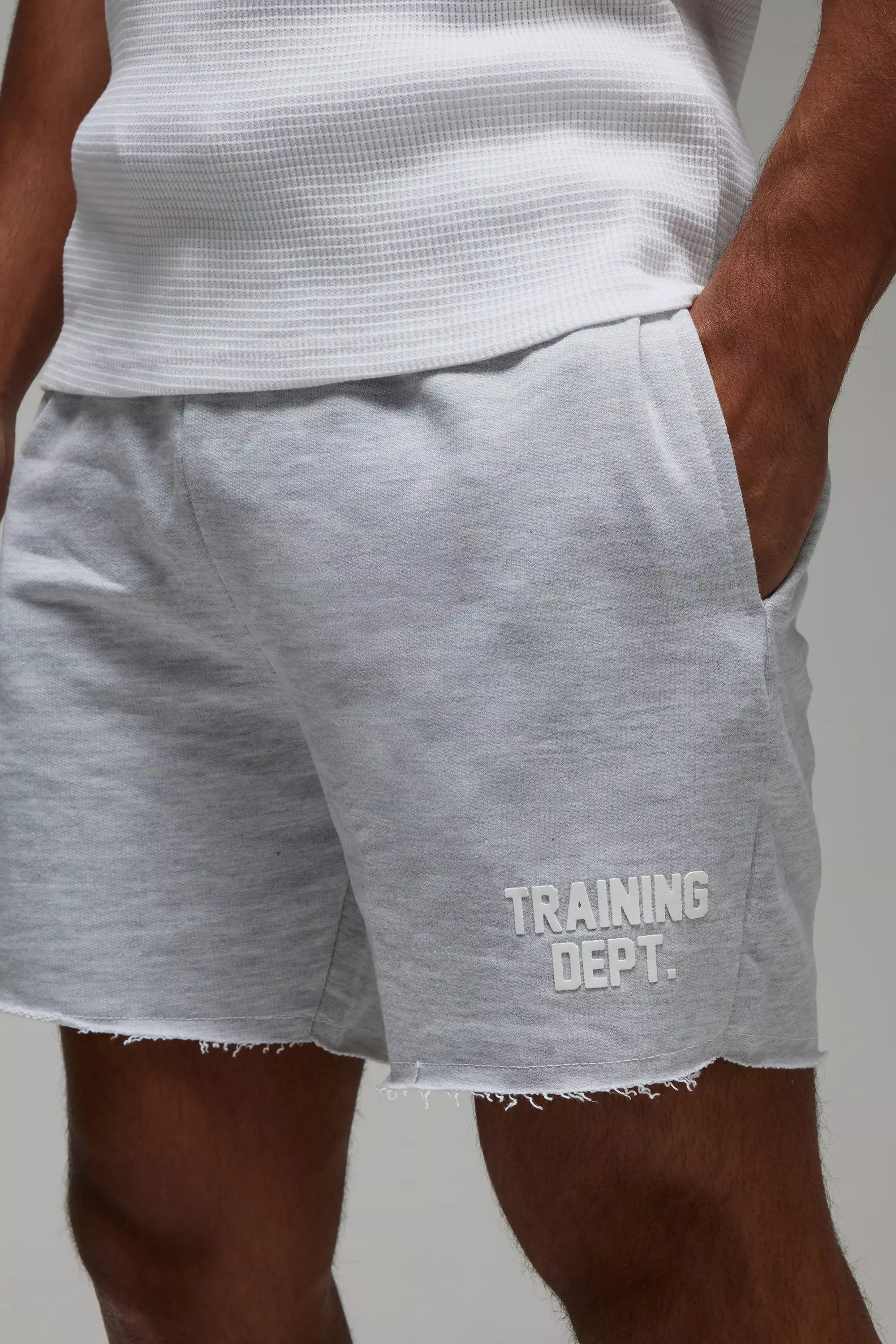Grey marl Man Active 5inch Loose Fit Raw Edge Shorts alternative image