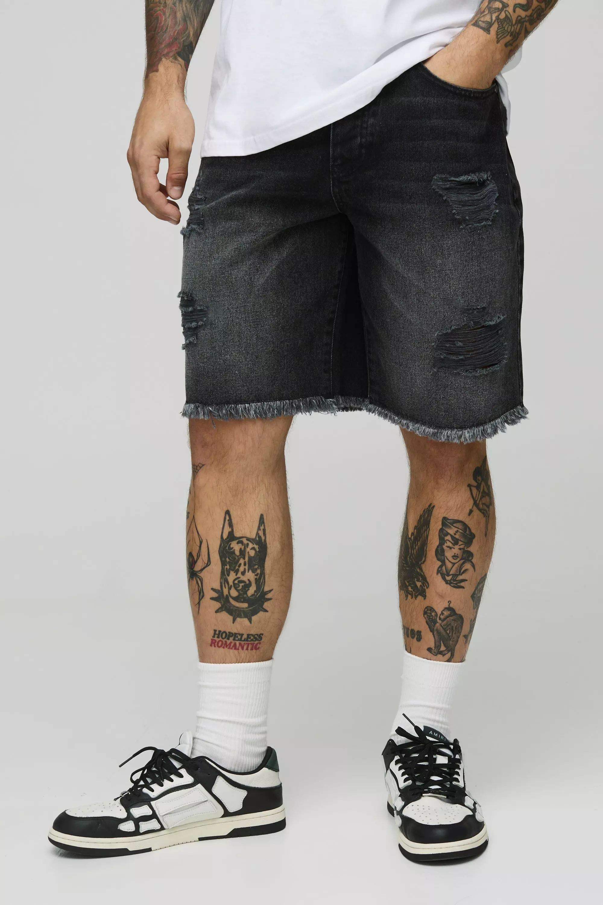 Relaxed Fit Ripped Washed Black Jean Shorts alternative image