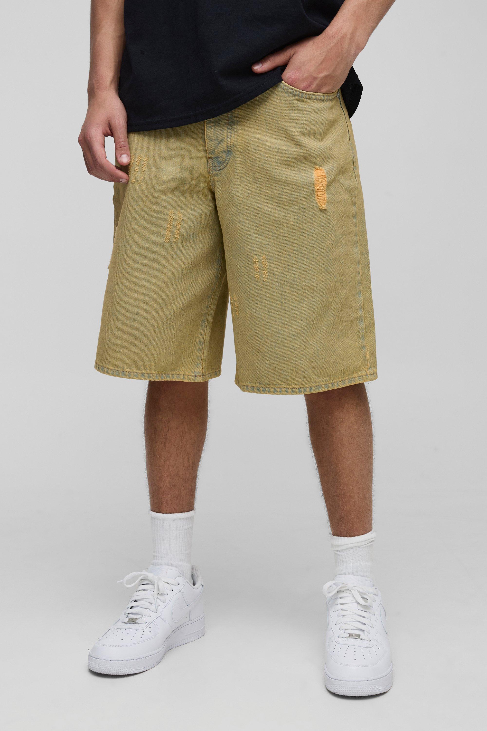 Regular Fit Bleach Washed Minimal Ripped Jorts | boohooMAN USA