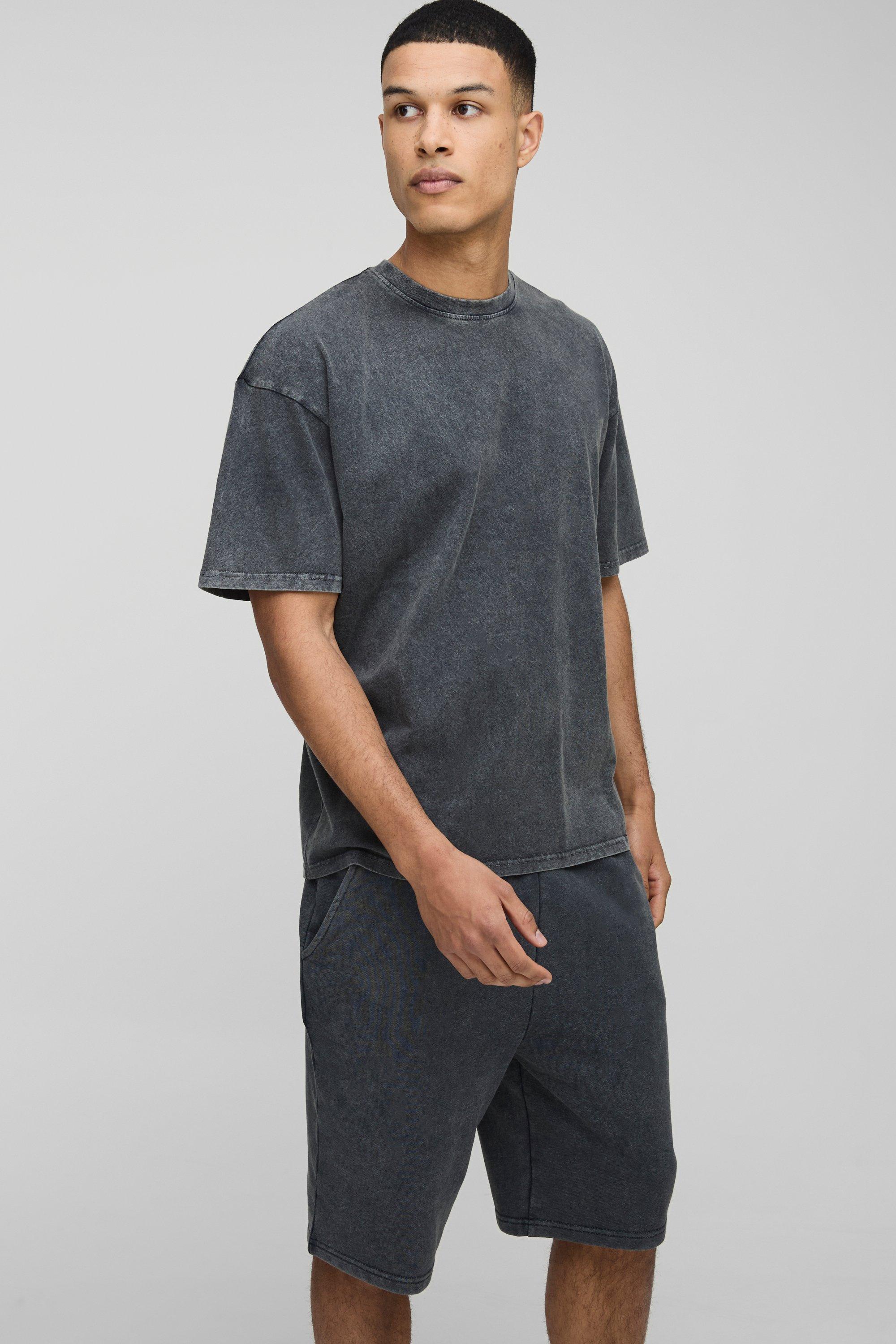 Tall Oversized Acid Wash T-Shirt & Short Set | boohooMAN USA
