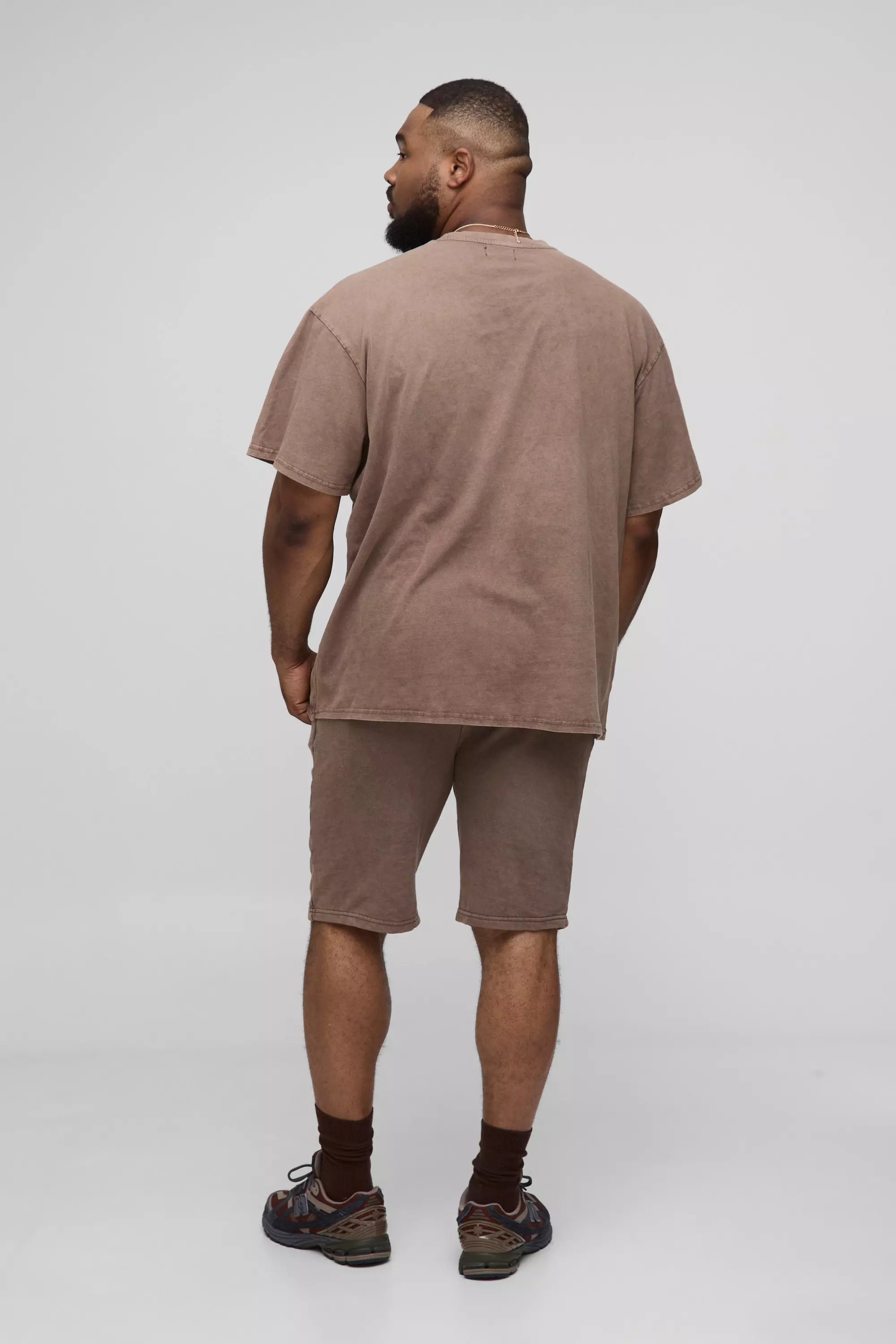 Plus Oversized Acid Wash T-Shirt & Short Set | boohooMAN USA