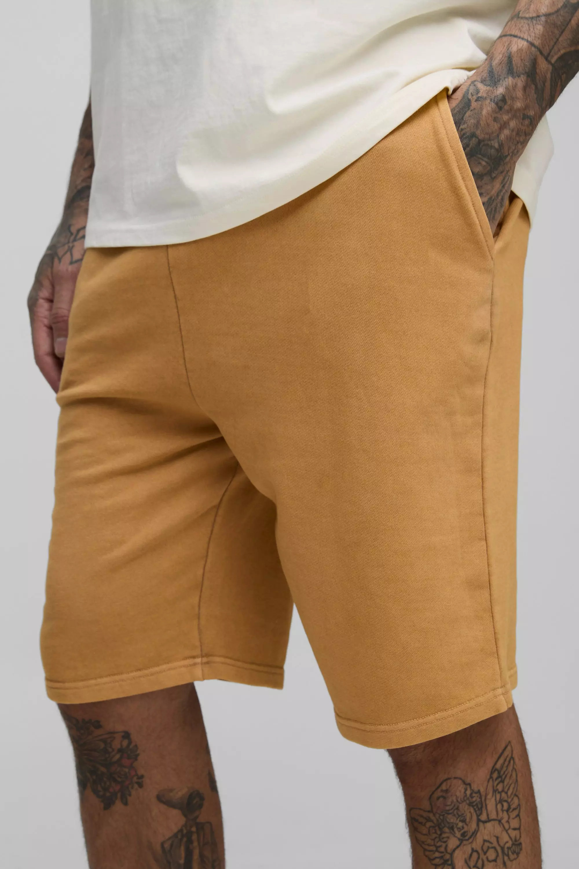 Orange Tall Loose Fit Acid Wash Jersey Shorts alternative image