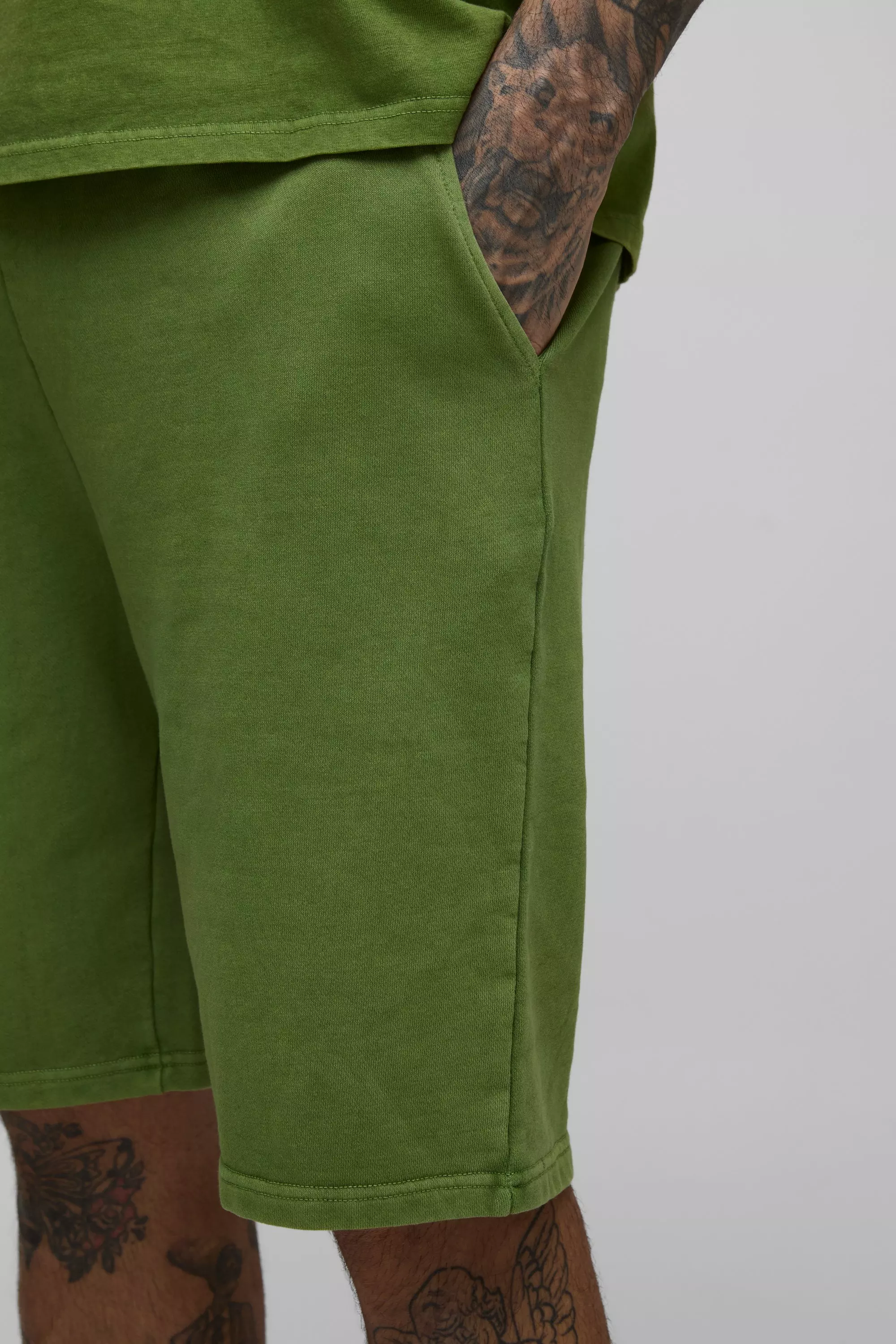 Khaki Tall Loose Fit Acid Wash Jersey Shorts alternative image