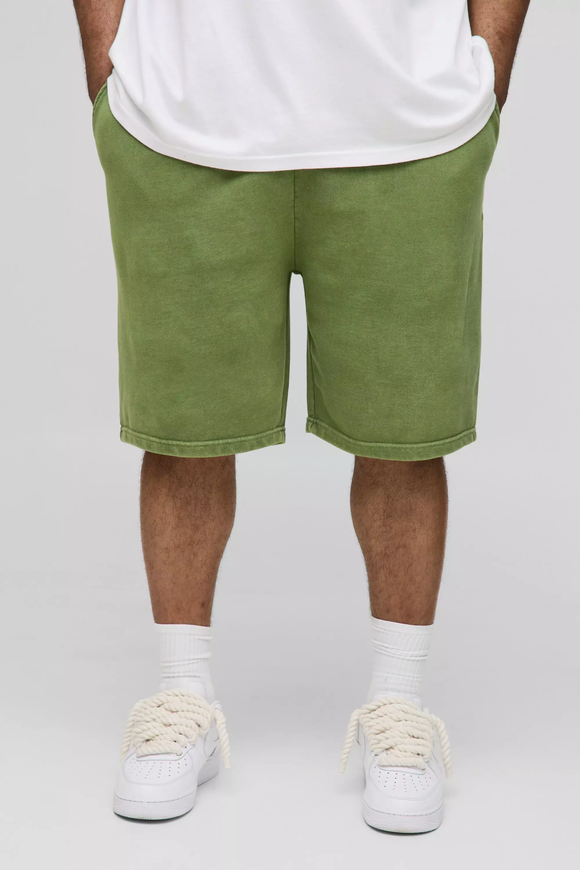 Khaki Plus Loose Fit Acid Wash Sweat Shorts alternative image