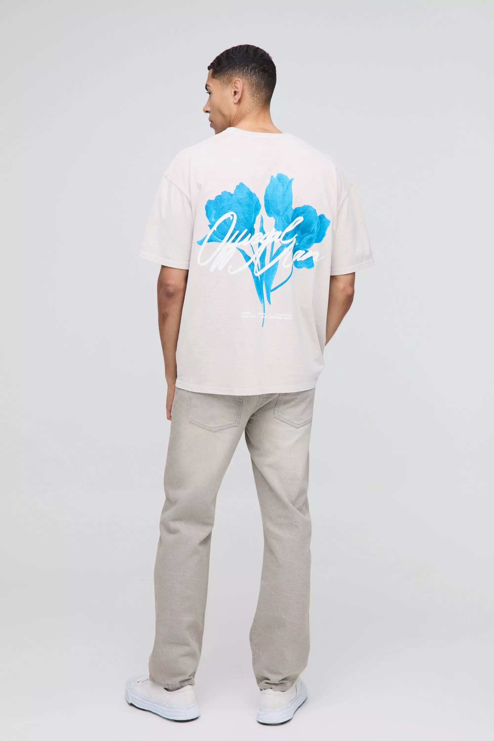 Stone Oversized Floral Print Washed T-Shirt alternative image