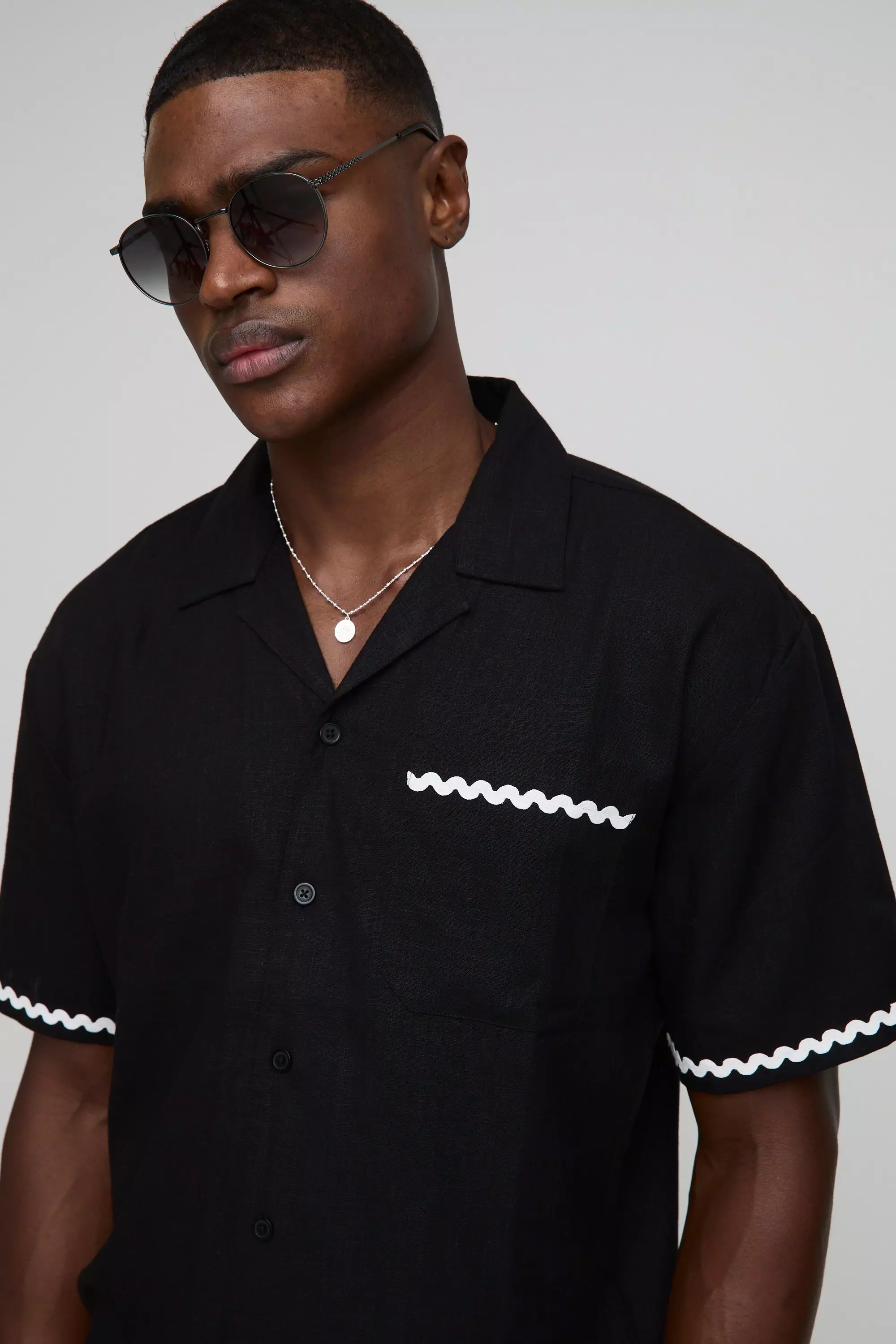Oversized Contrast Trim Heavyweight Linen Shirt & Relaxed Trouser Set | boohooMAN USA