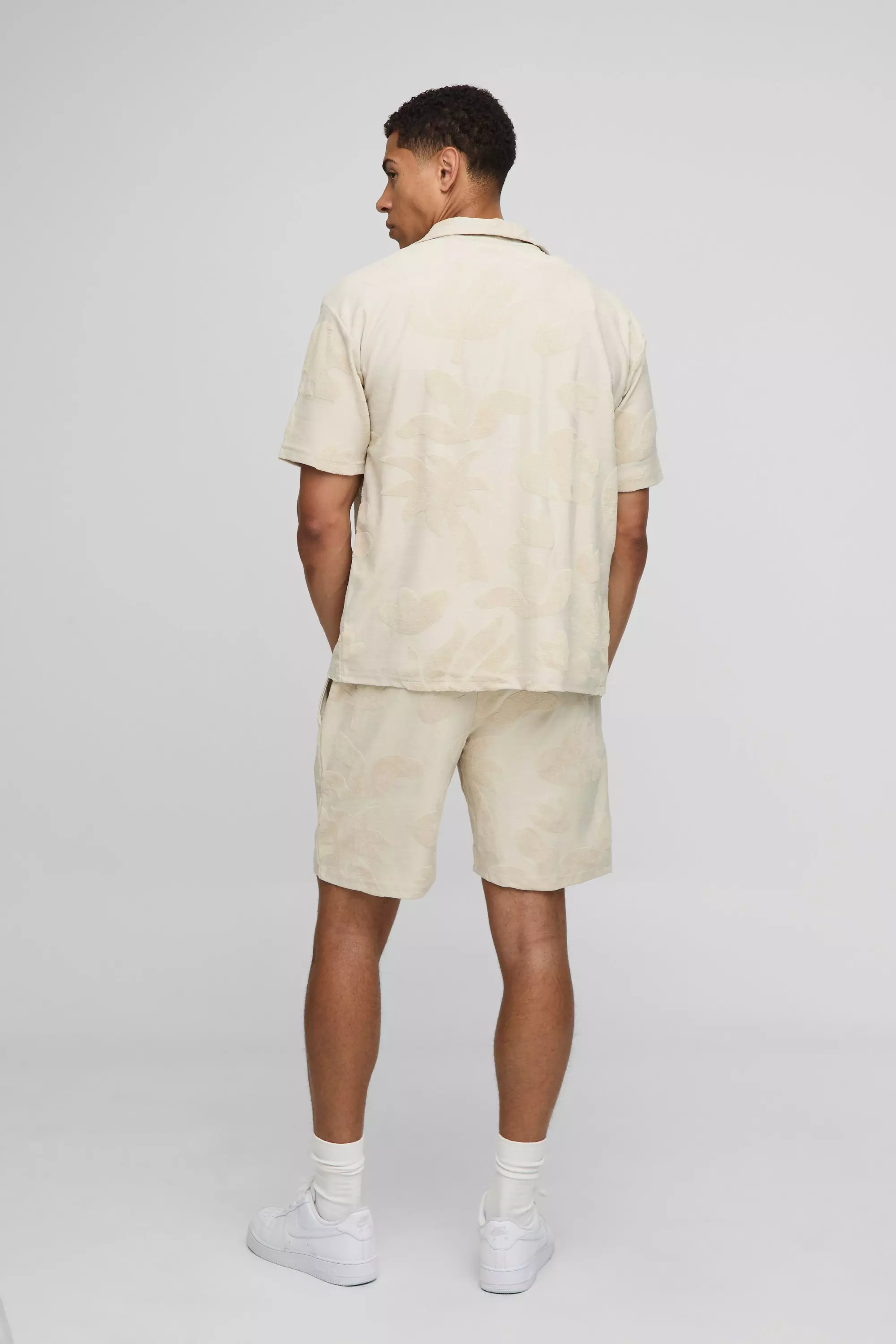 Oversized Abstract Towelling Shirt & Relaxed Short Set | boohooMAN USA