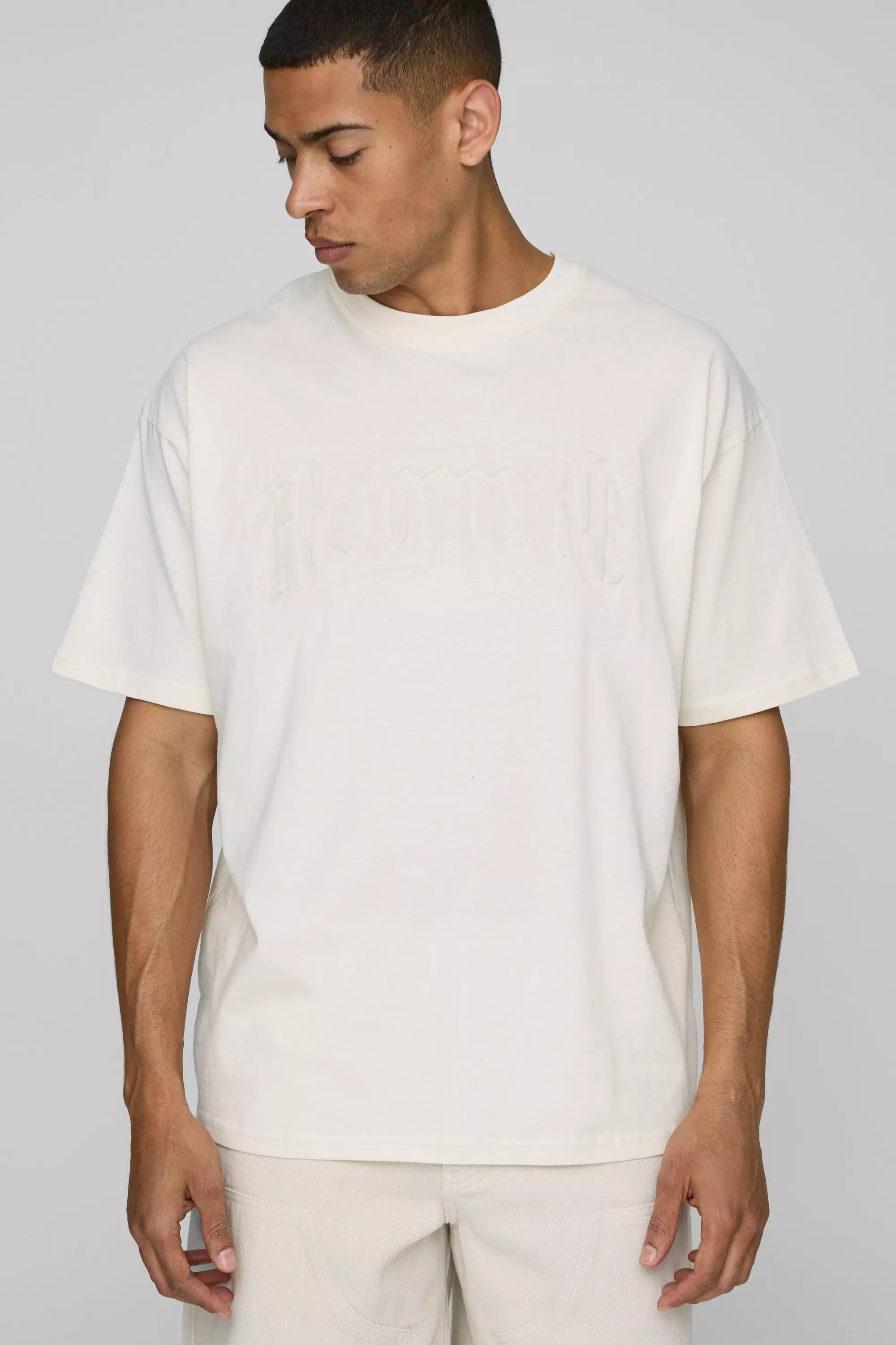Ecru Oversized Homme Deboss T-Shirt alternative image