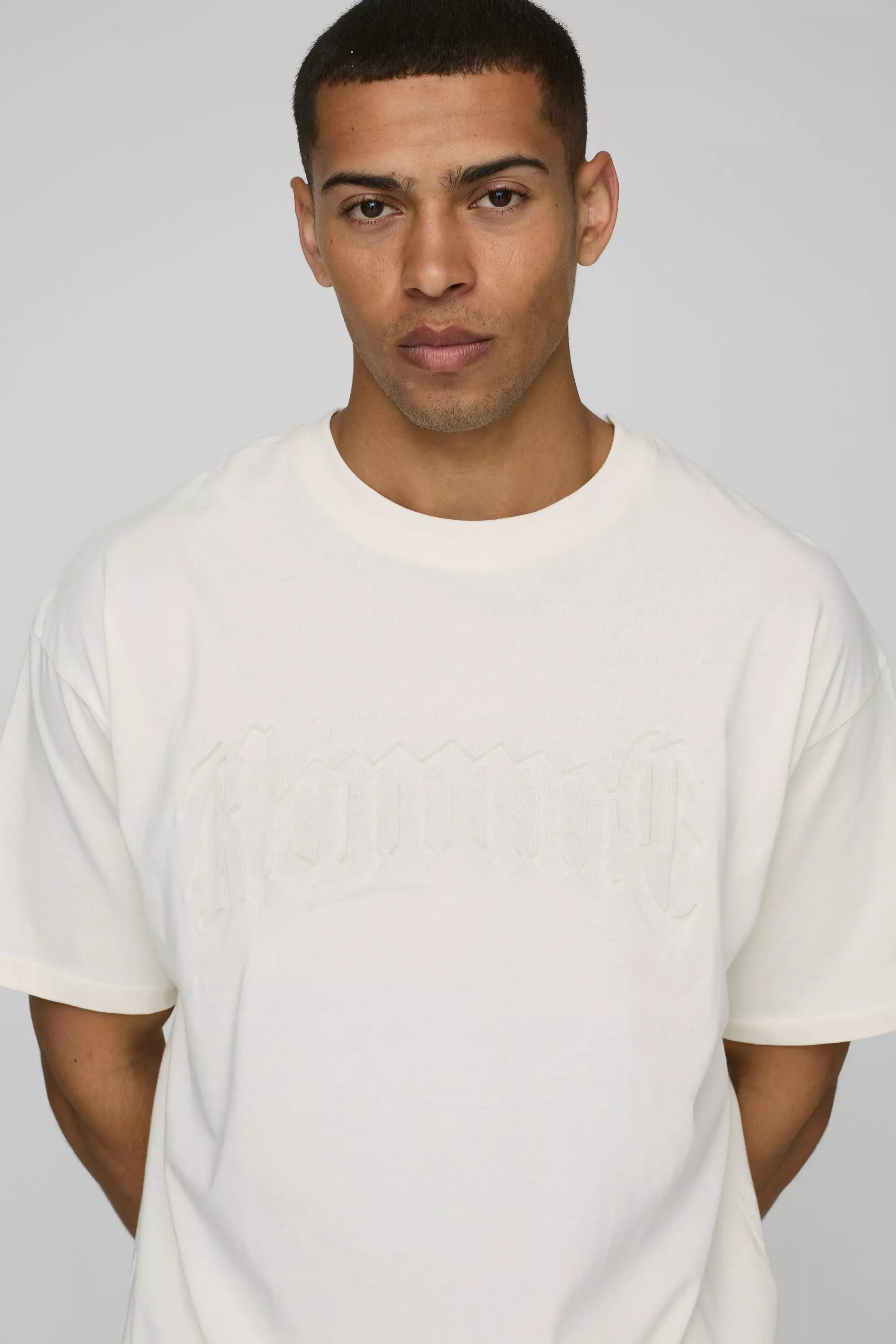 Ecru Oversized Homme Deboss T-Shirt alternative image