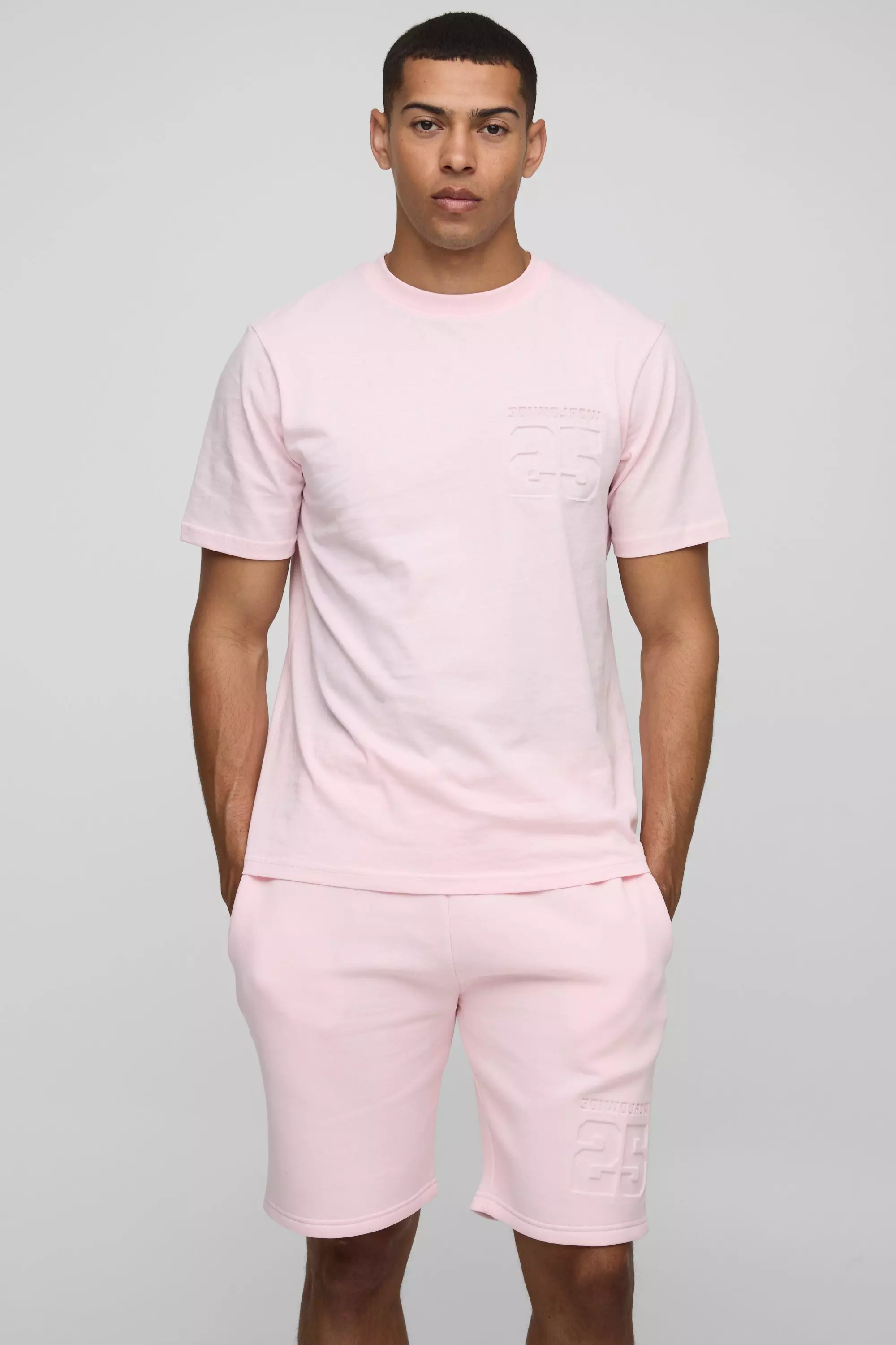 Pink Regular Fit Varsity 25 Debossed T-Shirt & Short Set alternative image