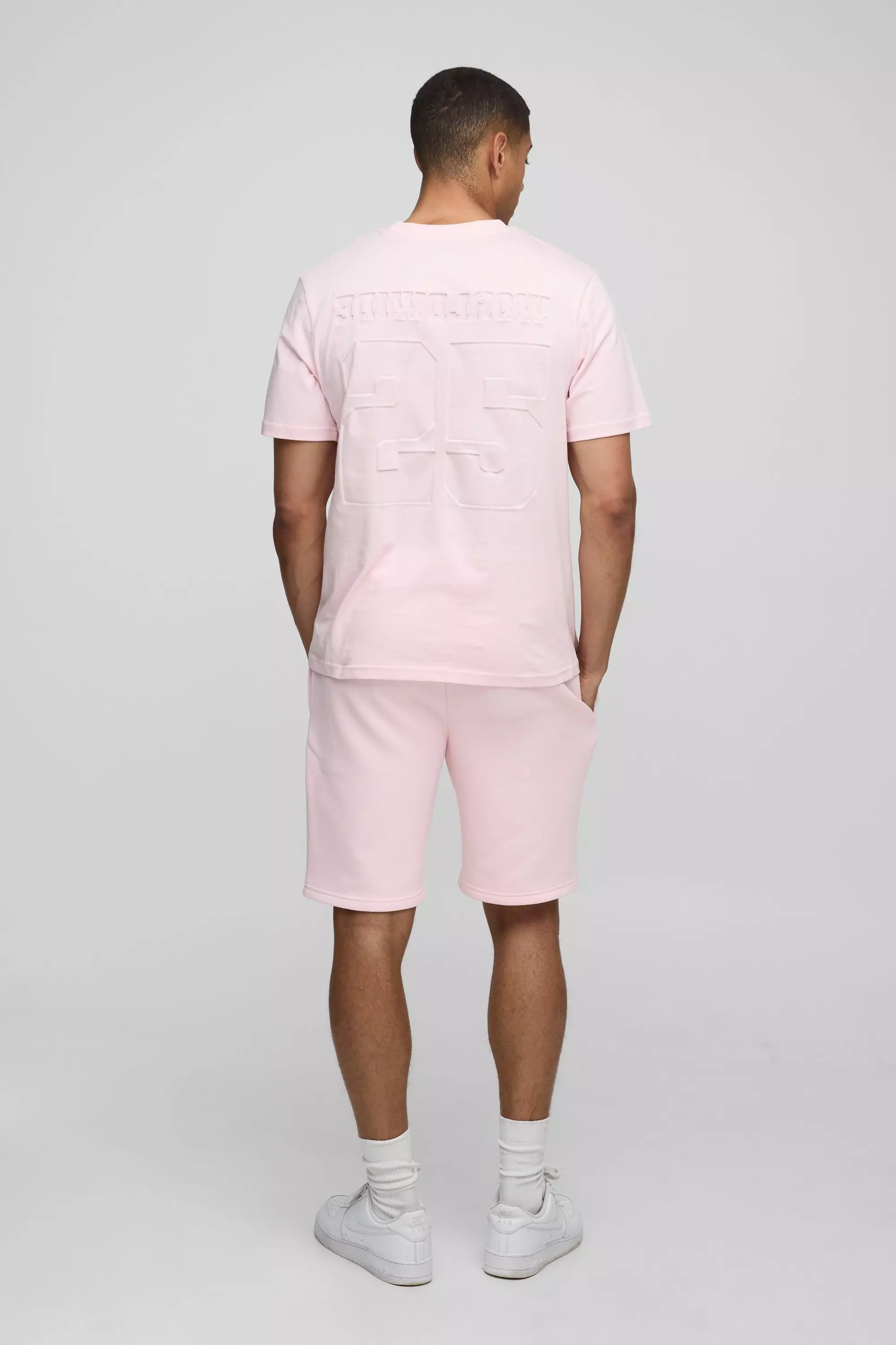 Pink Regular Fit Varsity 25 Debossed T-Shirt & Short Set alternative image