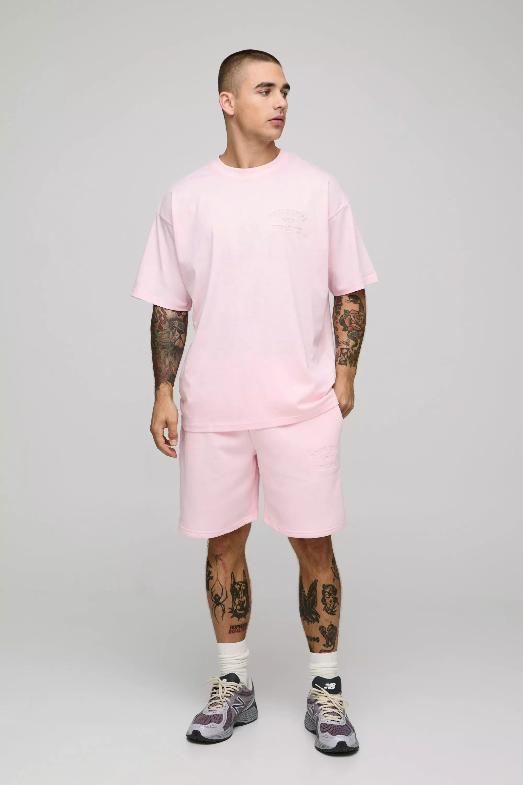 Light pink Oversized Homme Debossed T-Shirt & Short Set alternative image