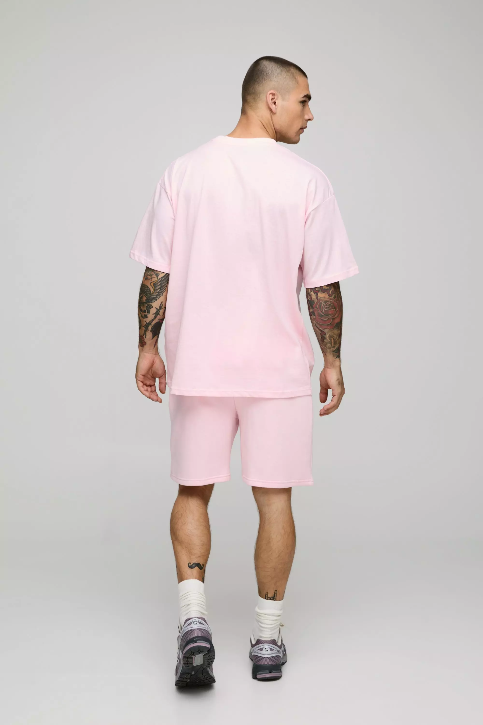 Light pink Oversized Homme Debossed T-Shirt & Short Set alternative image