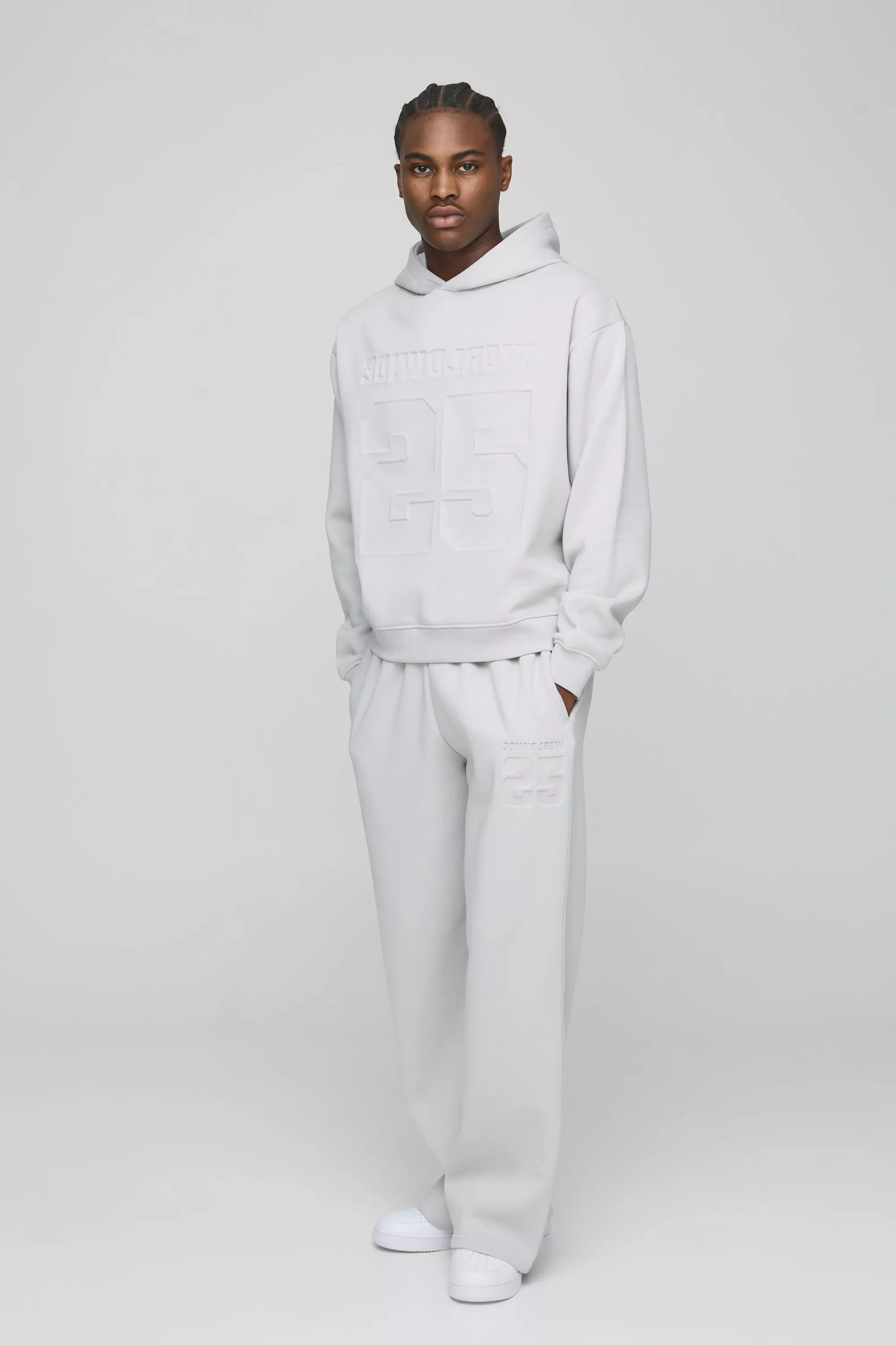Grey Oversized Boxy Varsity 25 Debossed Hooded Tracksuit alternative image