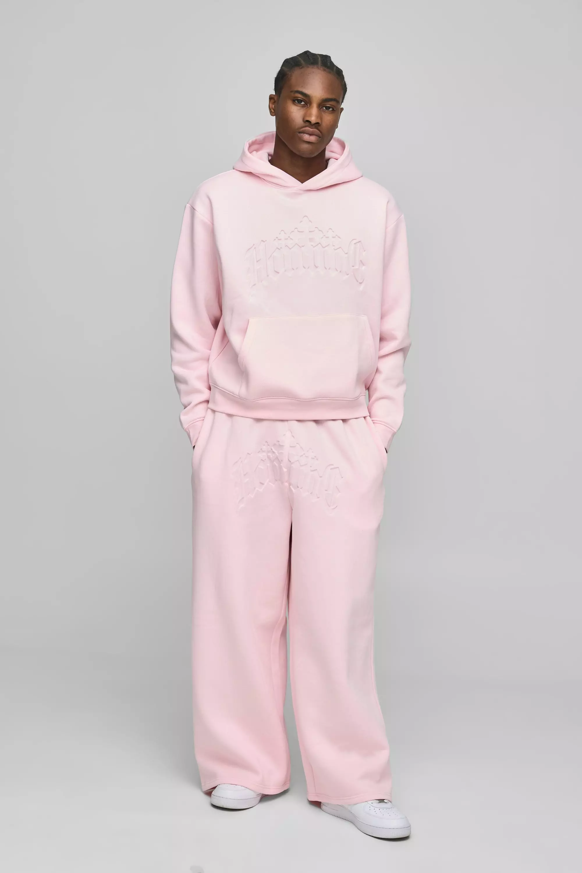 Light pink Oversized Boxy Homme Debossed Hooded Tracksuit alternative image