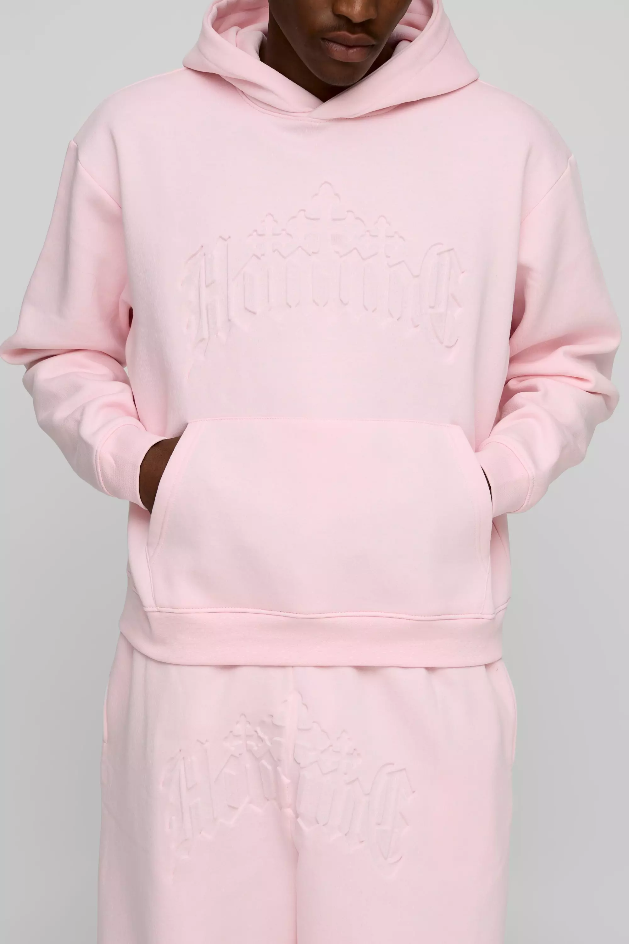 Light pink Oversized Boxy Homme Debossed Hooded Tracksuit alternative image