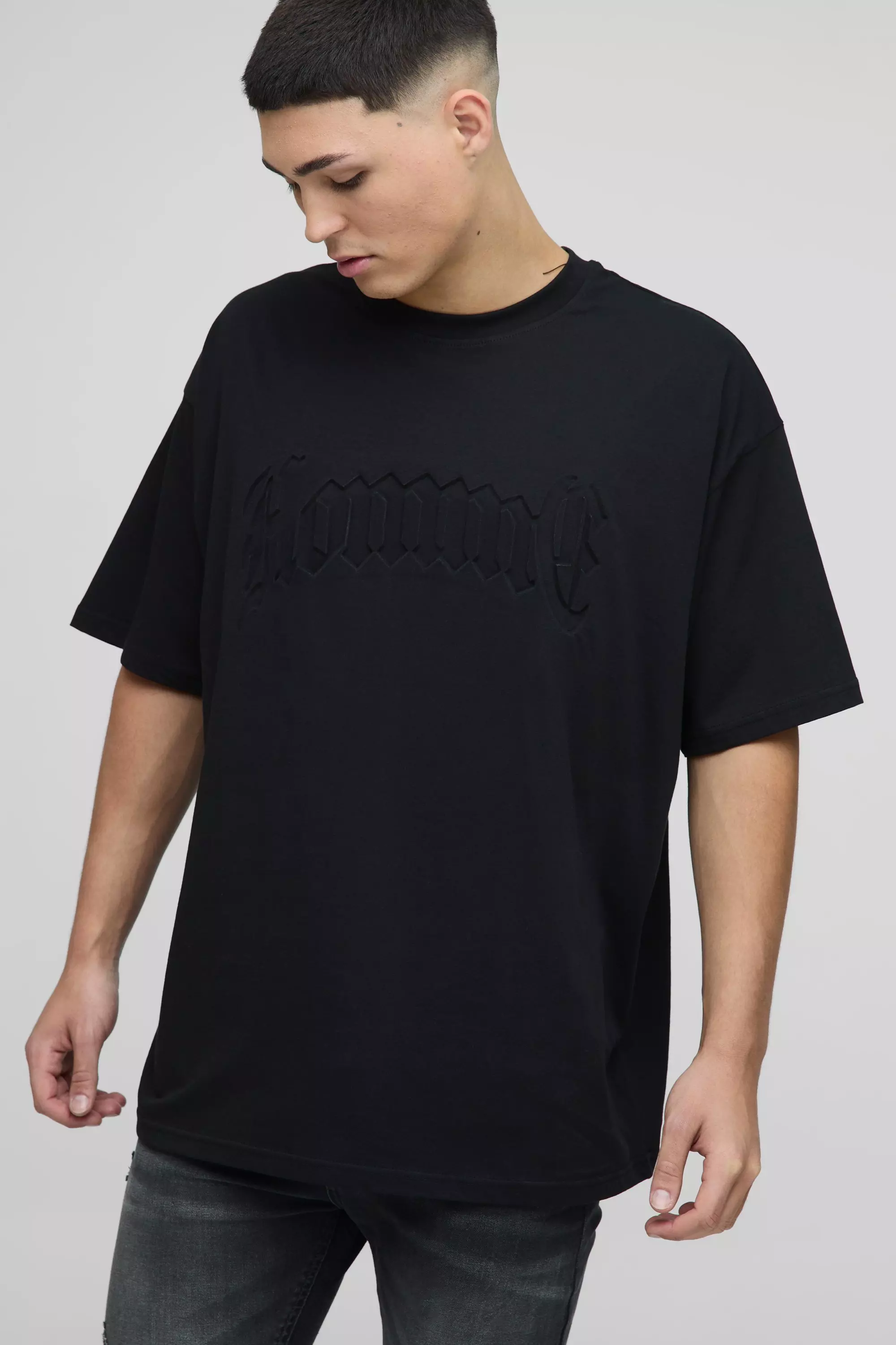 Black Oversized Homme Deboss T-Shirt alternative image