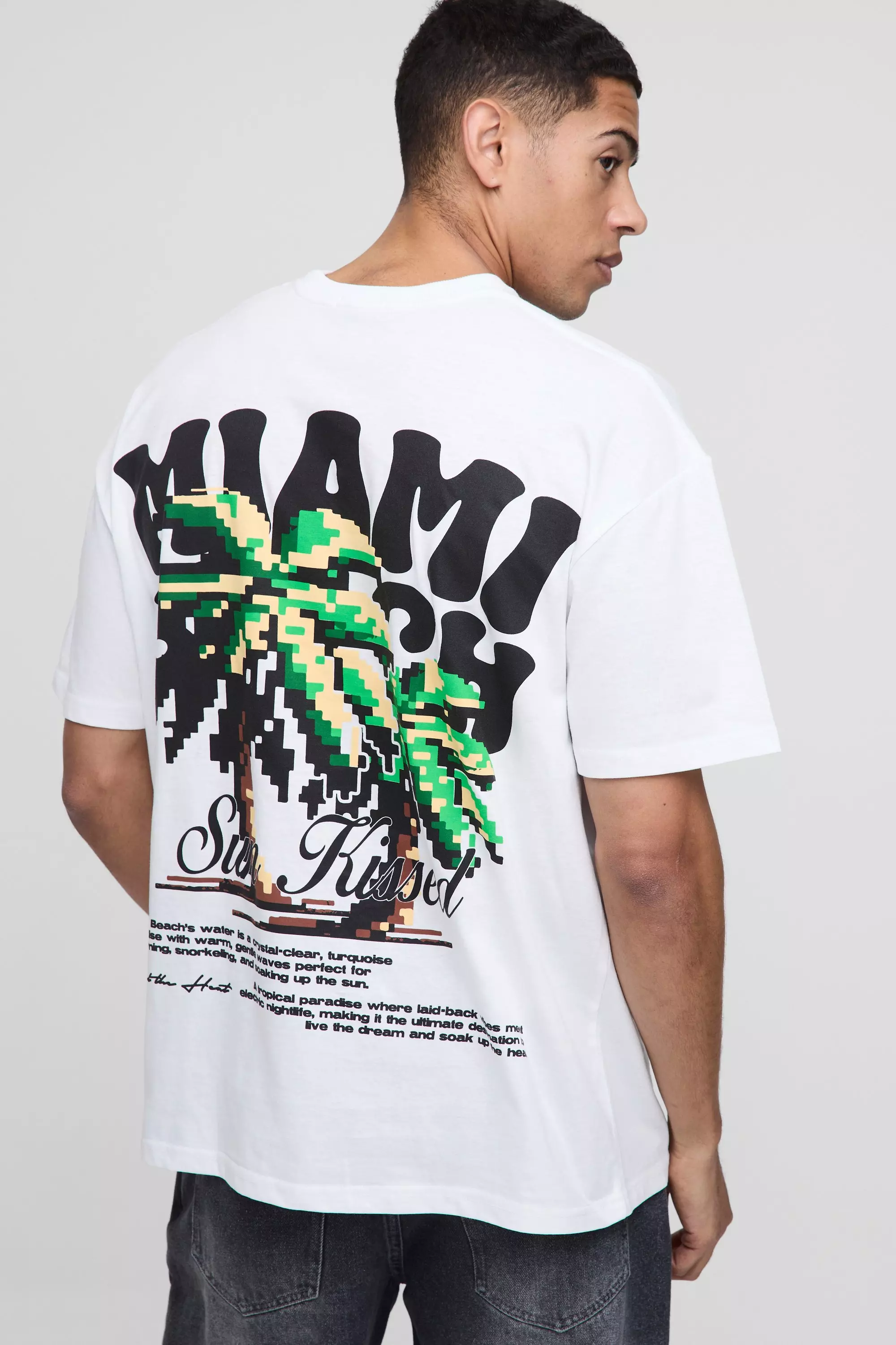 White Oversized Miami Beach Palm Tree Print T-Shirt alternative image