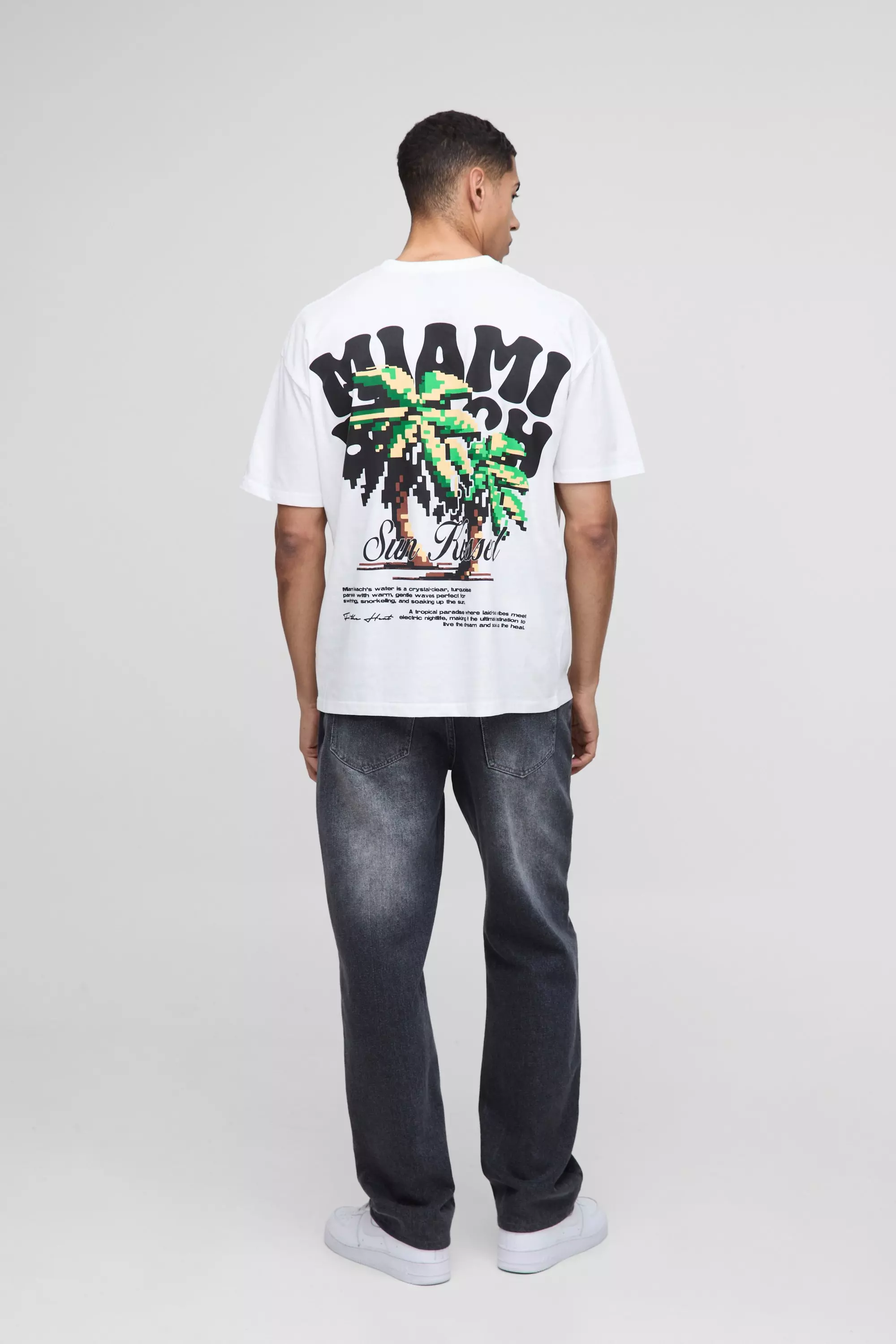 White Oversized Miami Beach Palm Tree Print T-Shirt alternative image
