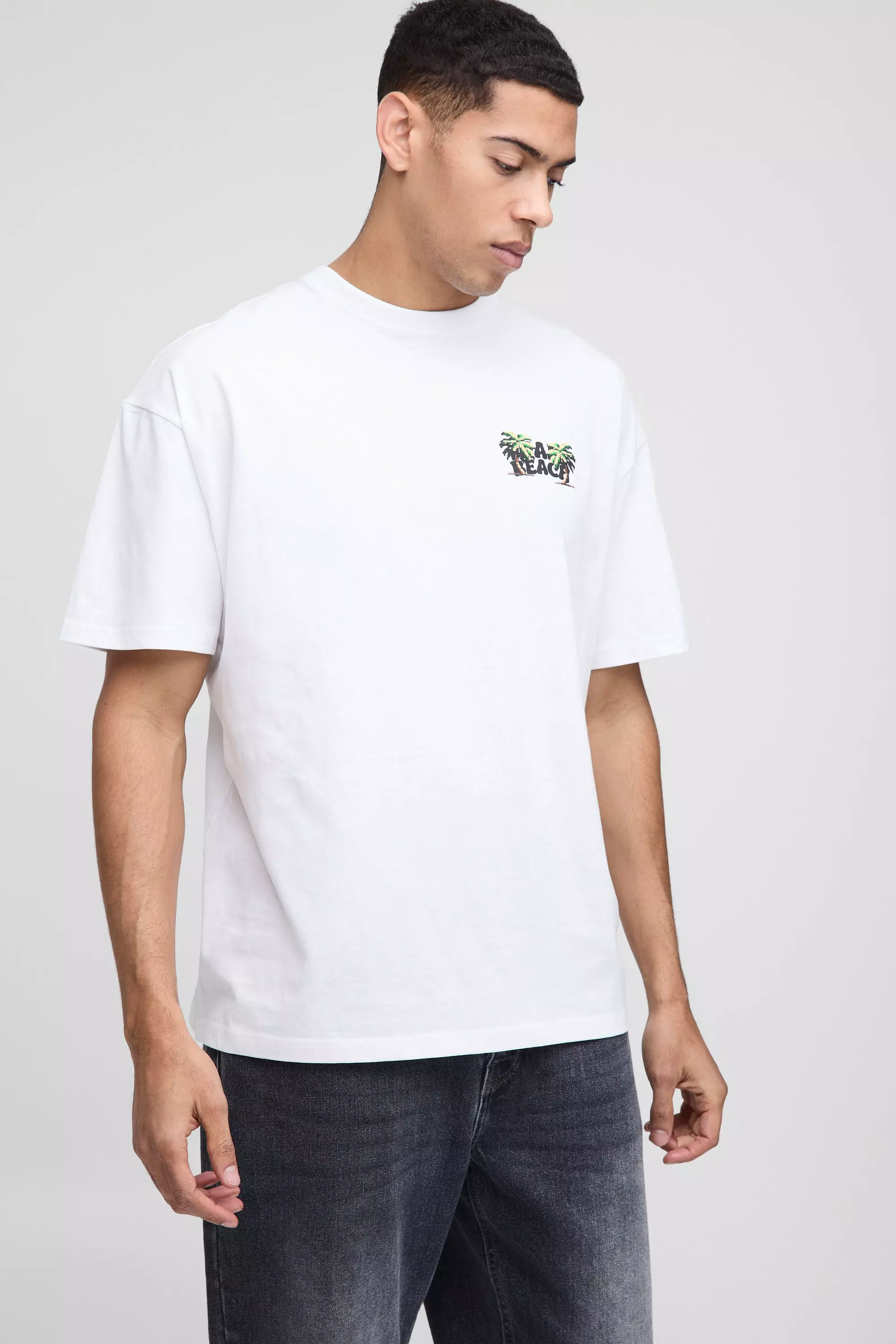 White Oversized Miami Beach Palm Tree Print T-Shirt alternative image