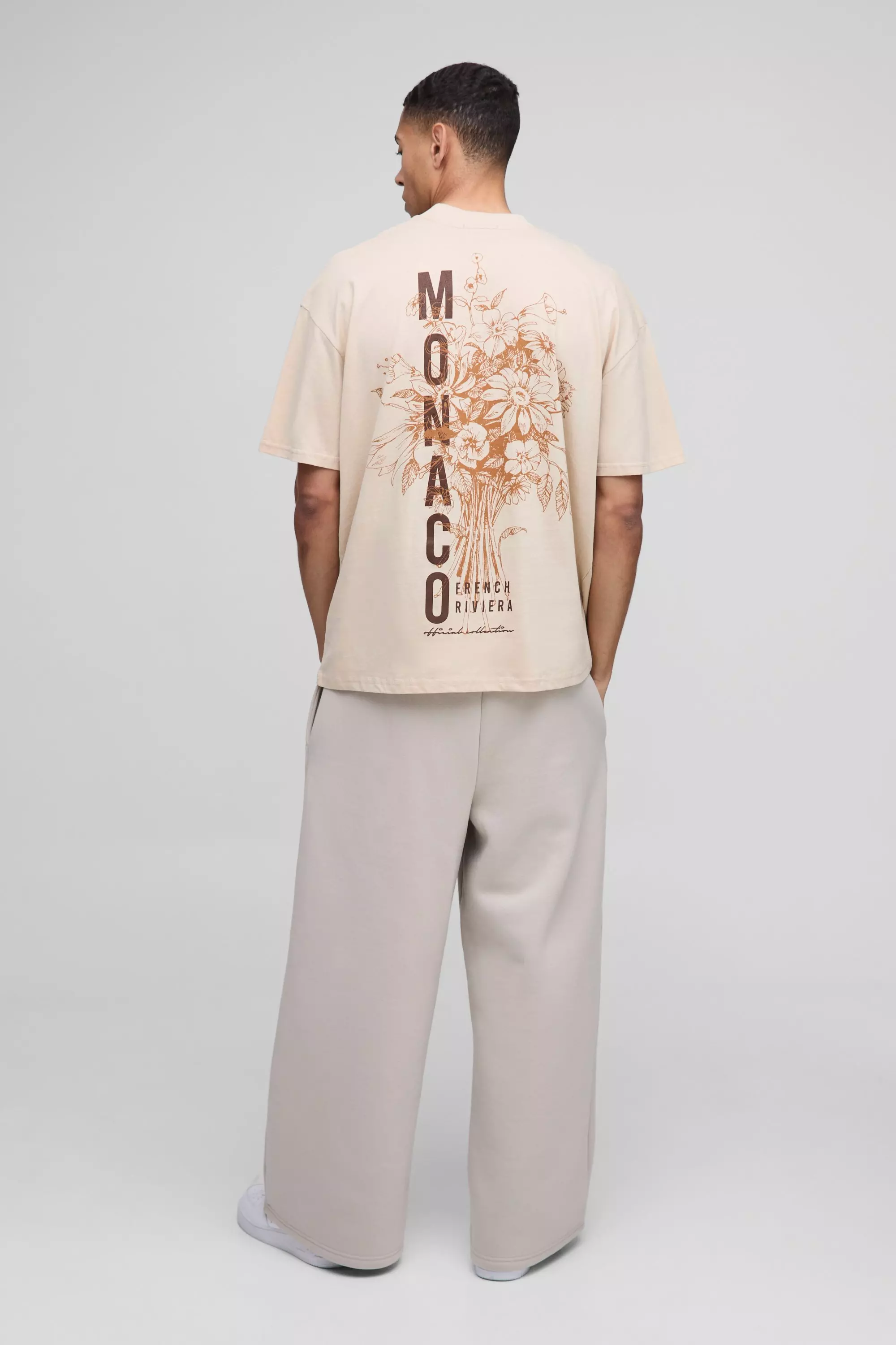 Oversized Extended Neck Monaco Floral Printed T-Shirt | boohooMAN USA