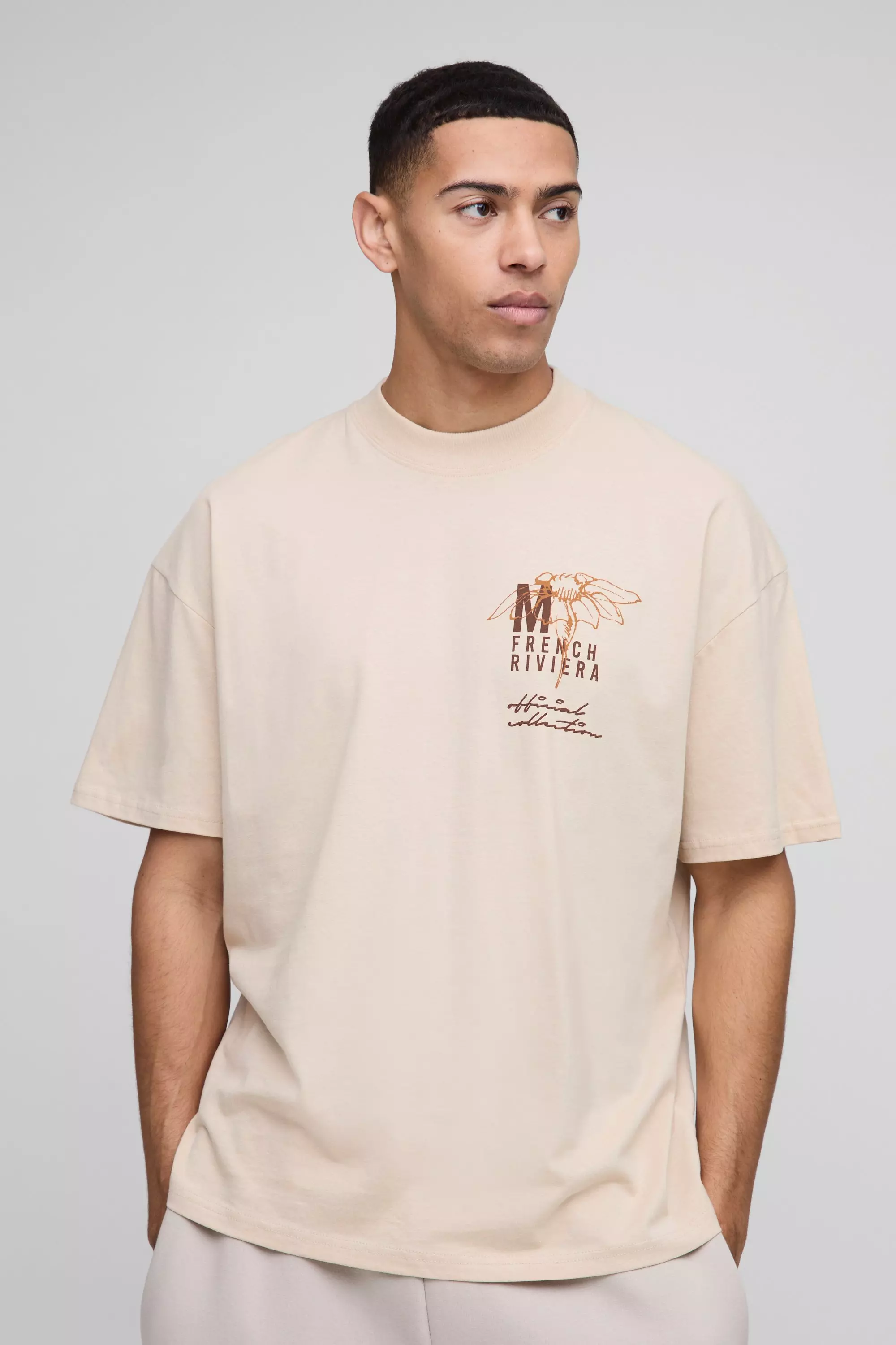Oversized Extended Neck Monaco Floral Printed T-Shirt | boohooMAN USA