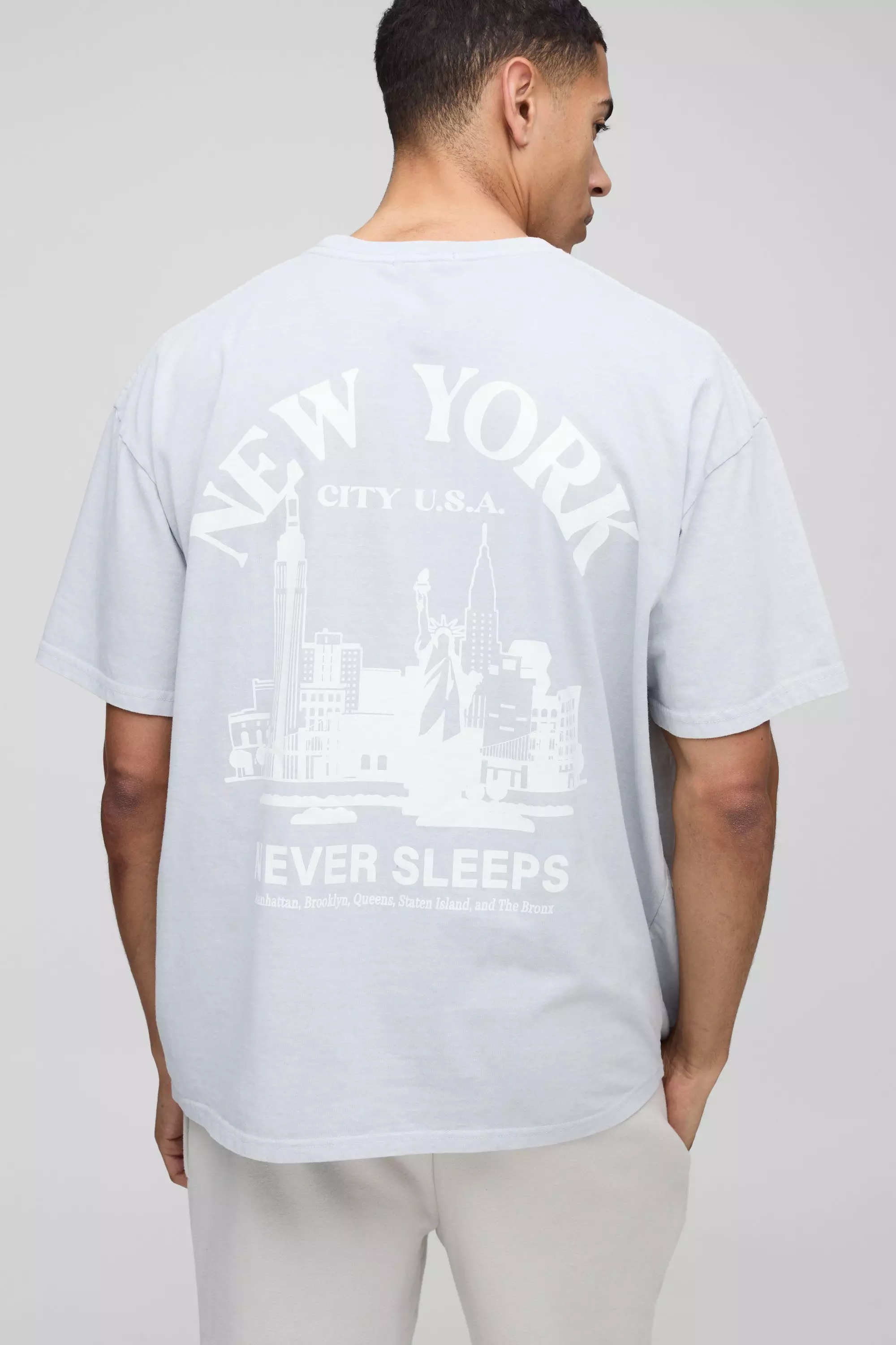 Light grey Oversized New York Landscape Print Washed T-Shirt alternative image