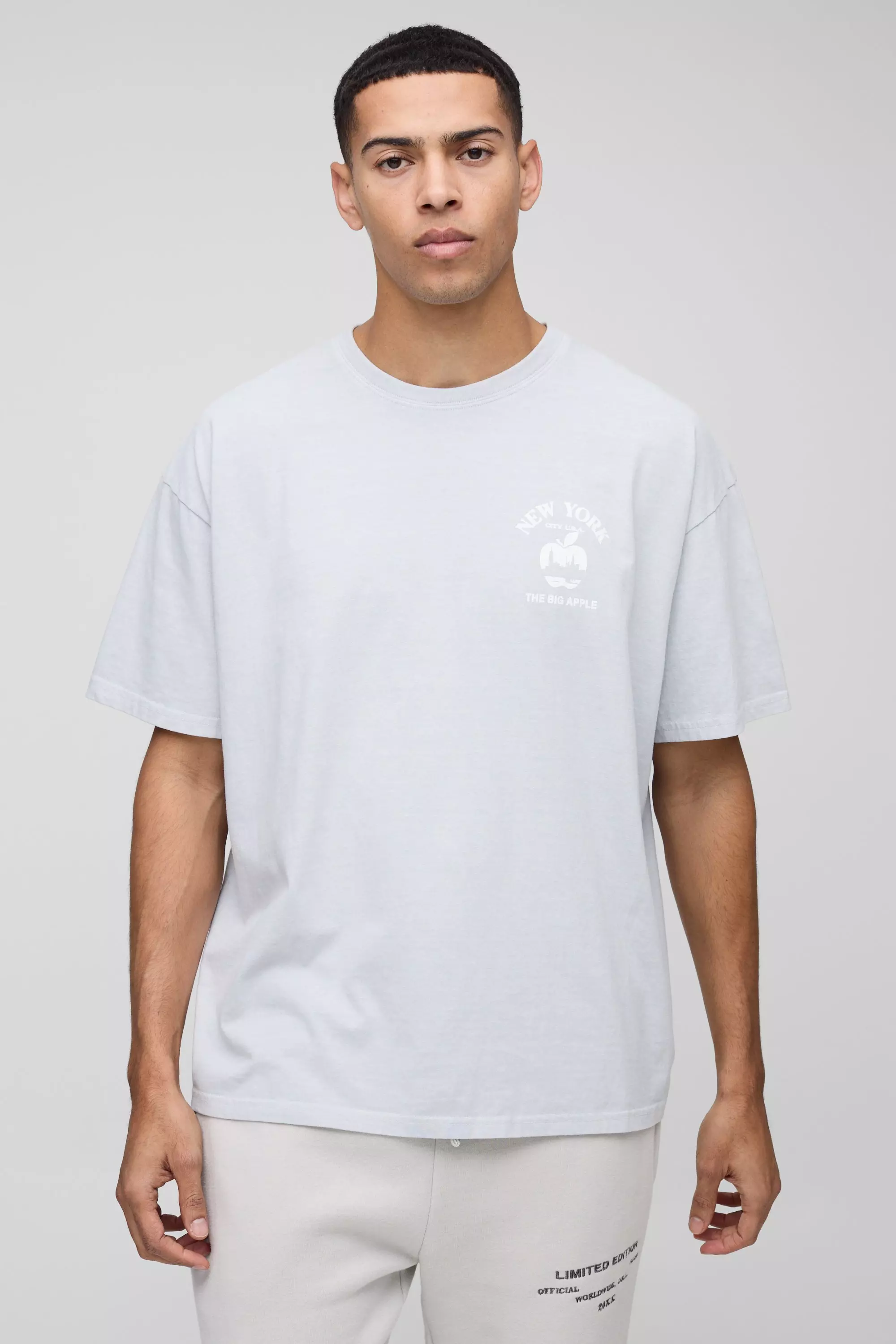 Light grey Oversized New York Landscape Print Washed T-Shirt alternative image