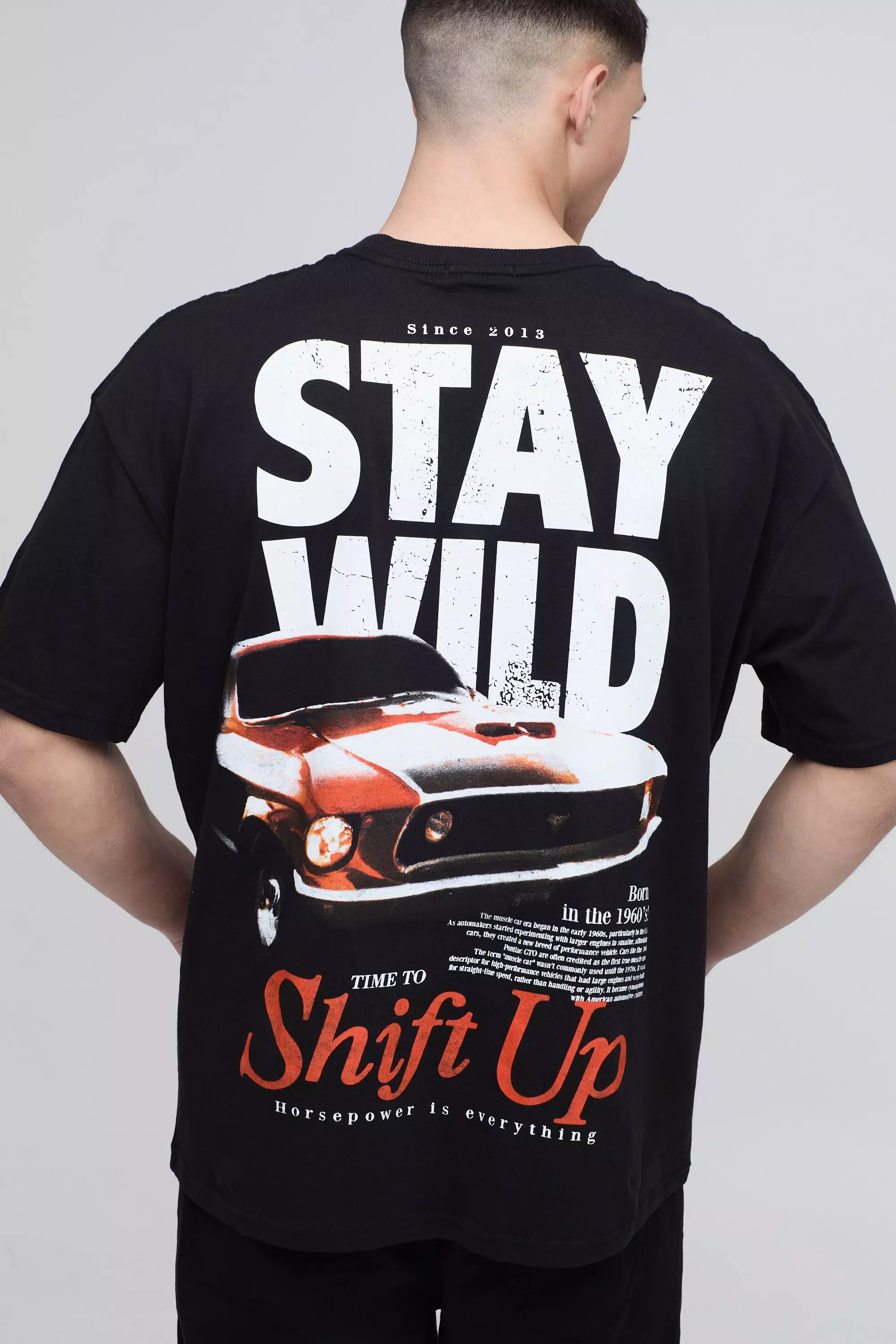 Black Oversized Stay Wild Moto Car T-Shirt alternative image